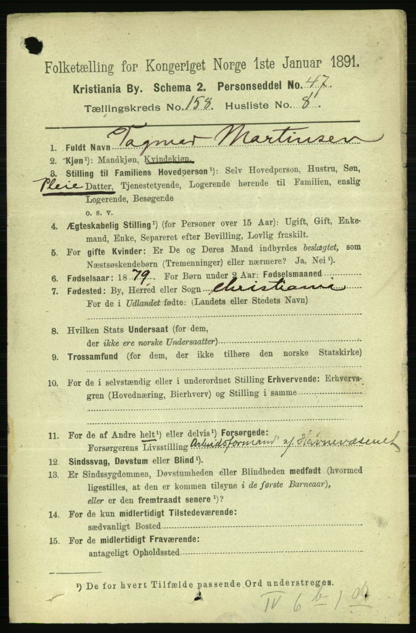 RA, 1891 census for 0301 Kristiania, 1891, p. 89960