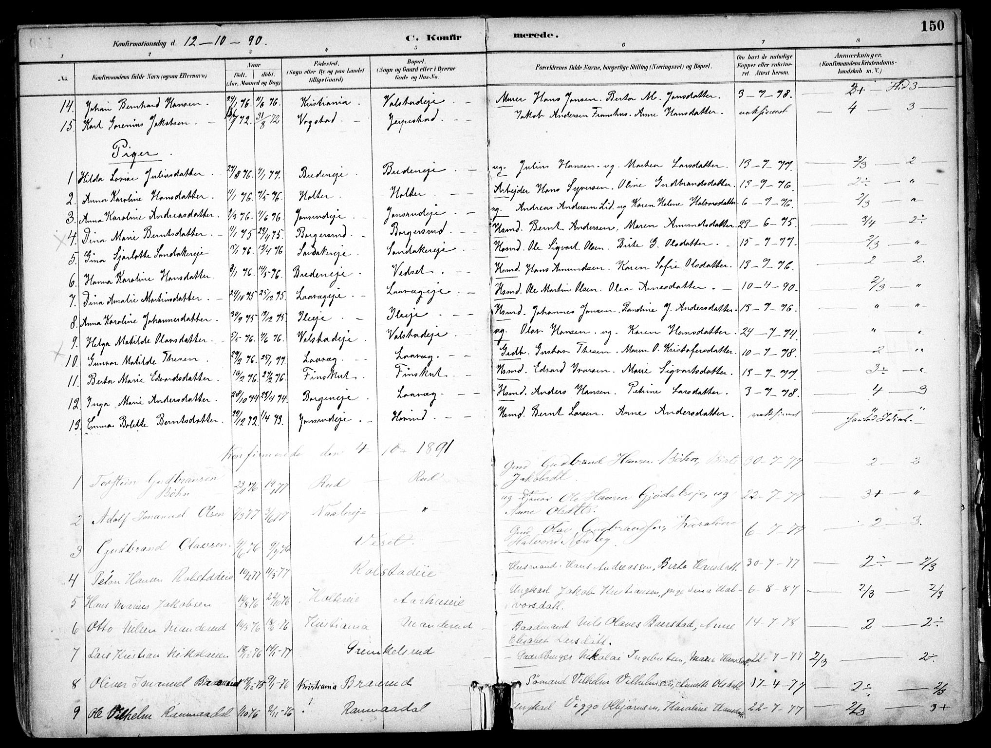 Nes prestekontor Kirkebøker, AV/SAO-A-10410/F/Fb/L0002: Parish register (official) no. II 2, 1883-1918, p. 150