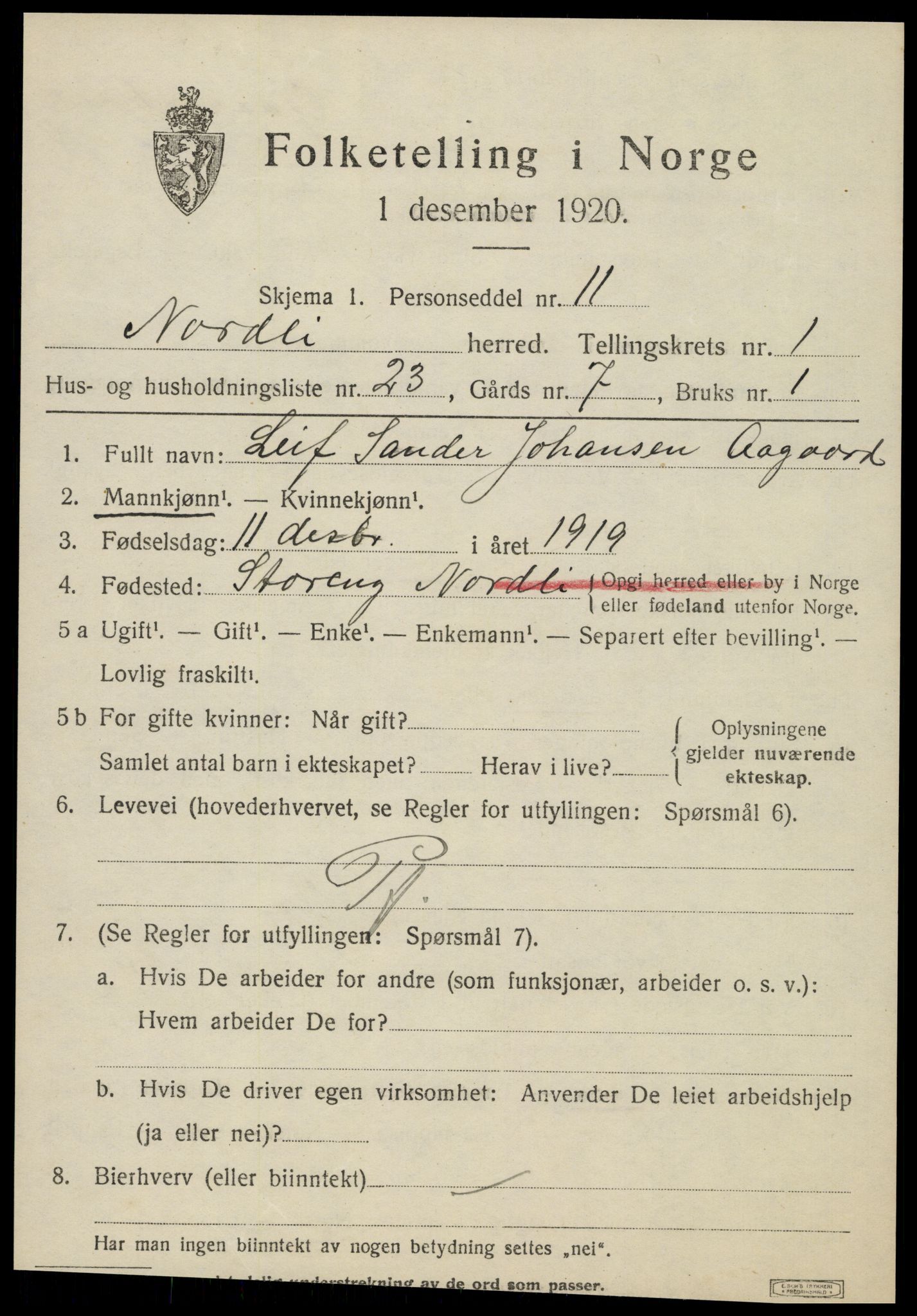 SAT, 1920 census for Nordli, 1920, p. 699