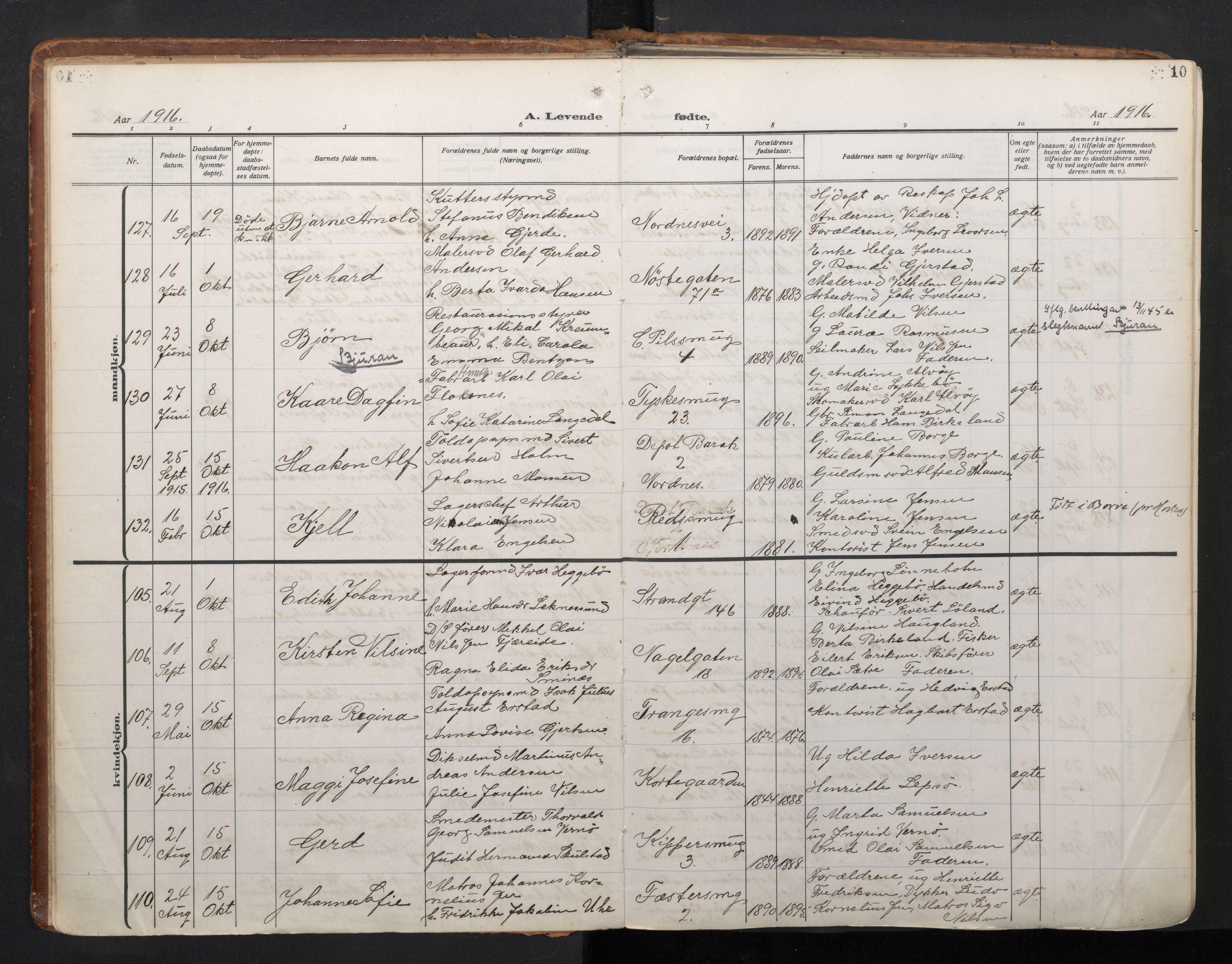 Nykirken Sokneprestembete, AV/SAB-A-77101/H/Haa/L0020: Parish register (official) no. B 8, 1916-1933, p. 9b-10a