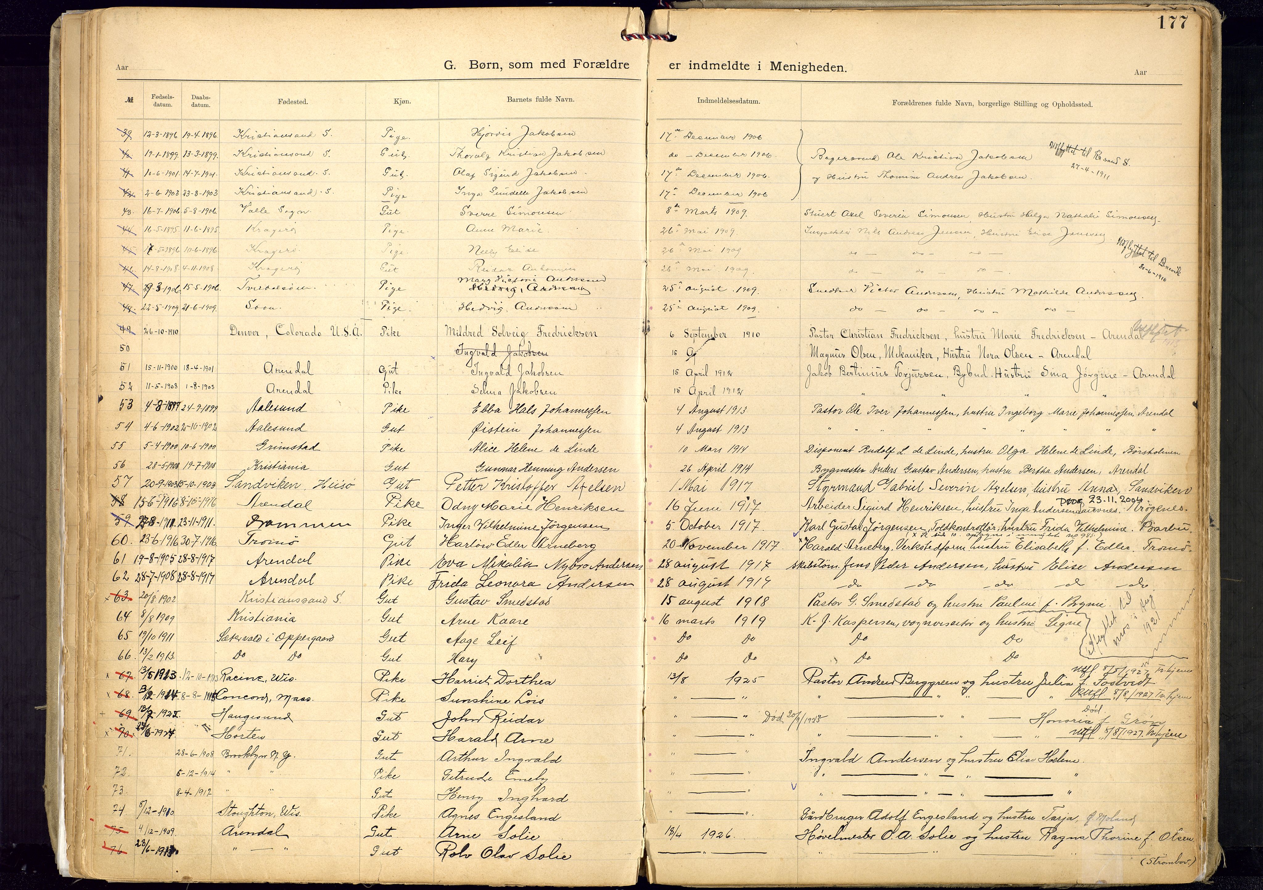 Metodistmenigheten, Arendal, AV/SAK-1292-0011/F/Fa/L0005: Dissenter register no. 5, 1892-1942, p. 177