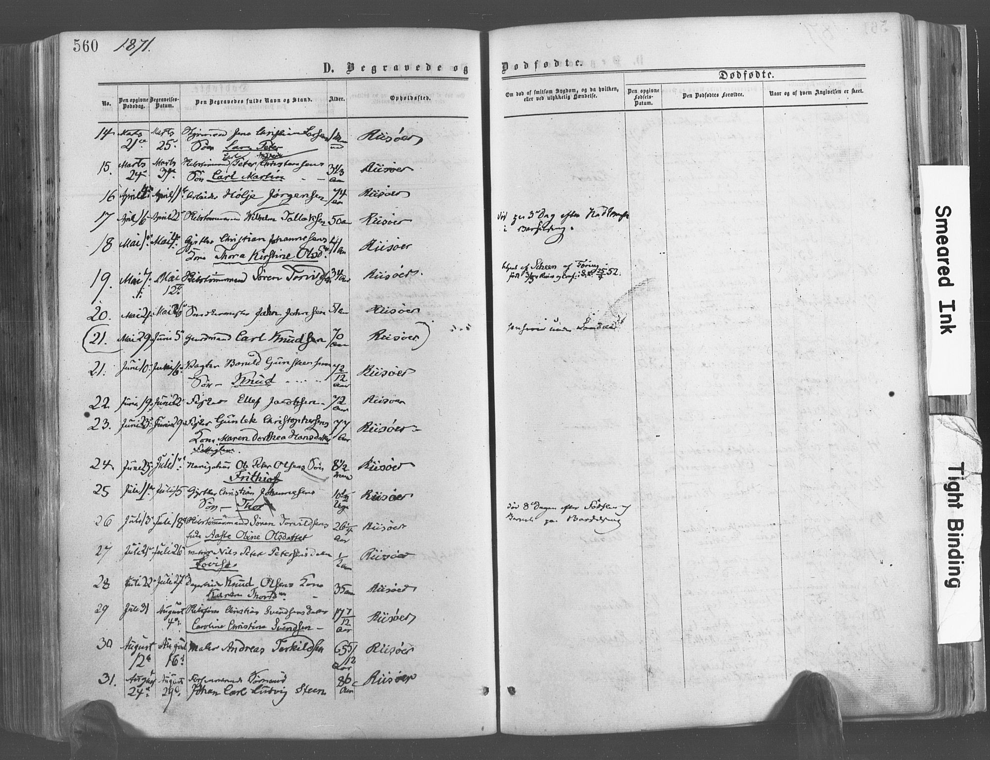 Risør sokneprestkontor, AV/SAK-1111-0035/F/Fa/L0004: Parish register (official) no. A 4, 1865-1882, p. 560