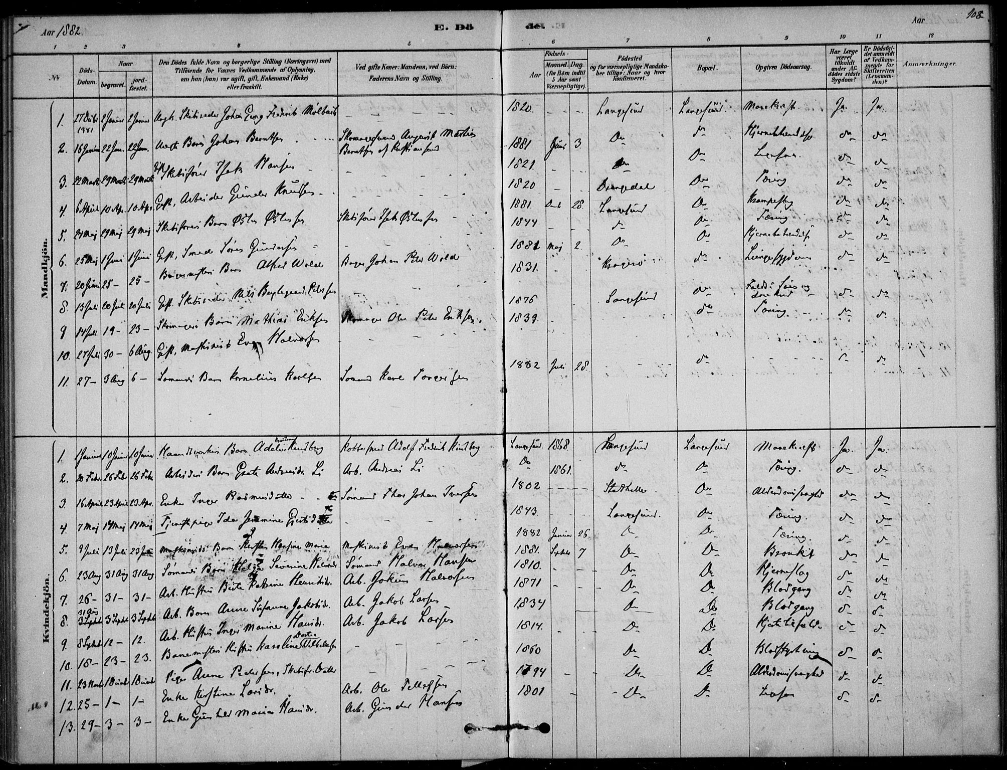 Langesund kirkebøker, SAKO/A-280/F/Fa/L0002: Parish register (official) no. 2, 1878-1892, p. 108