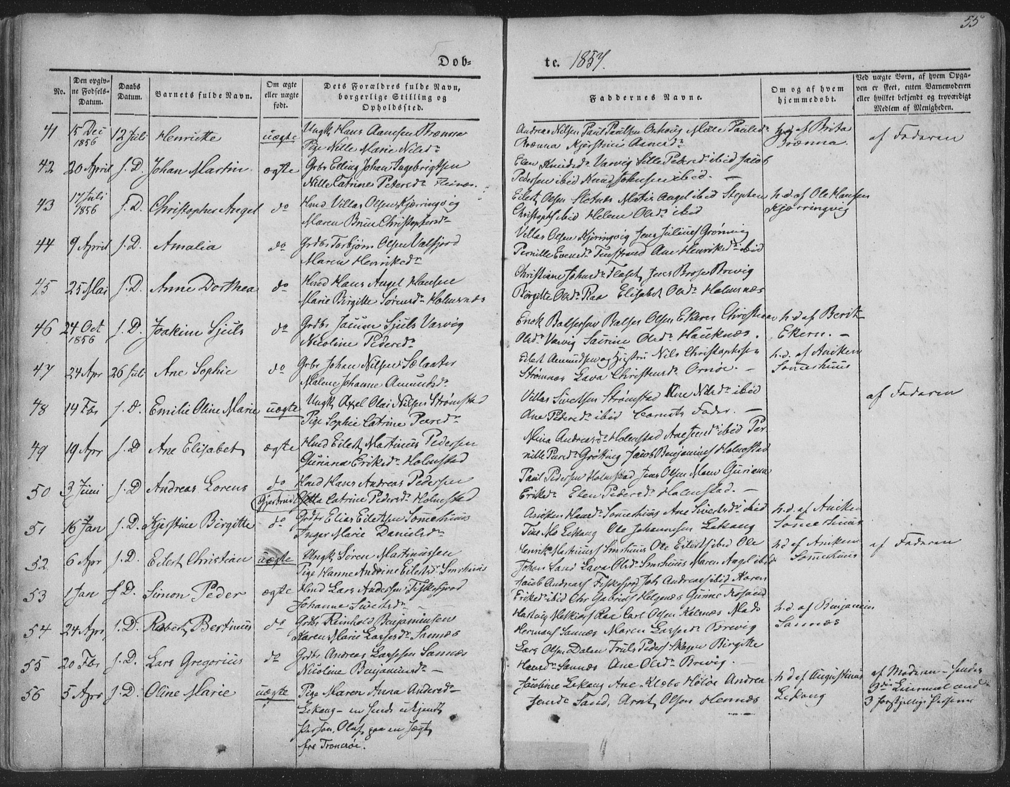 Ministerialprotokoller, klokkerbøker og fødselsregistre - Nordland, SAT/A-1459/888/L1241: Parish register (official) no. 888A07, 1849-1869, p. 55