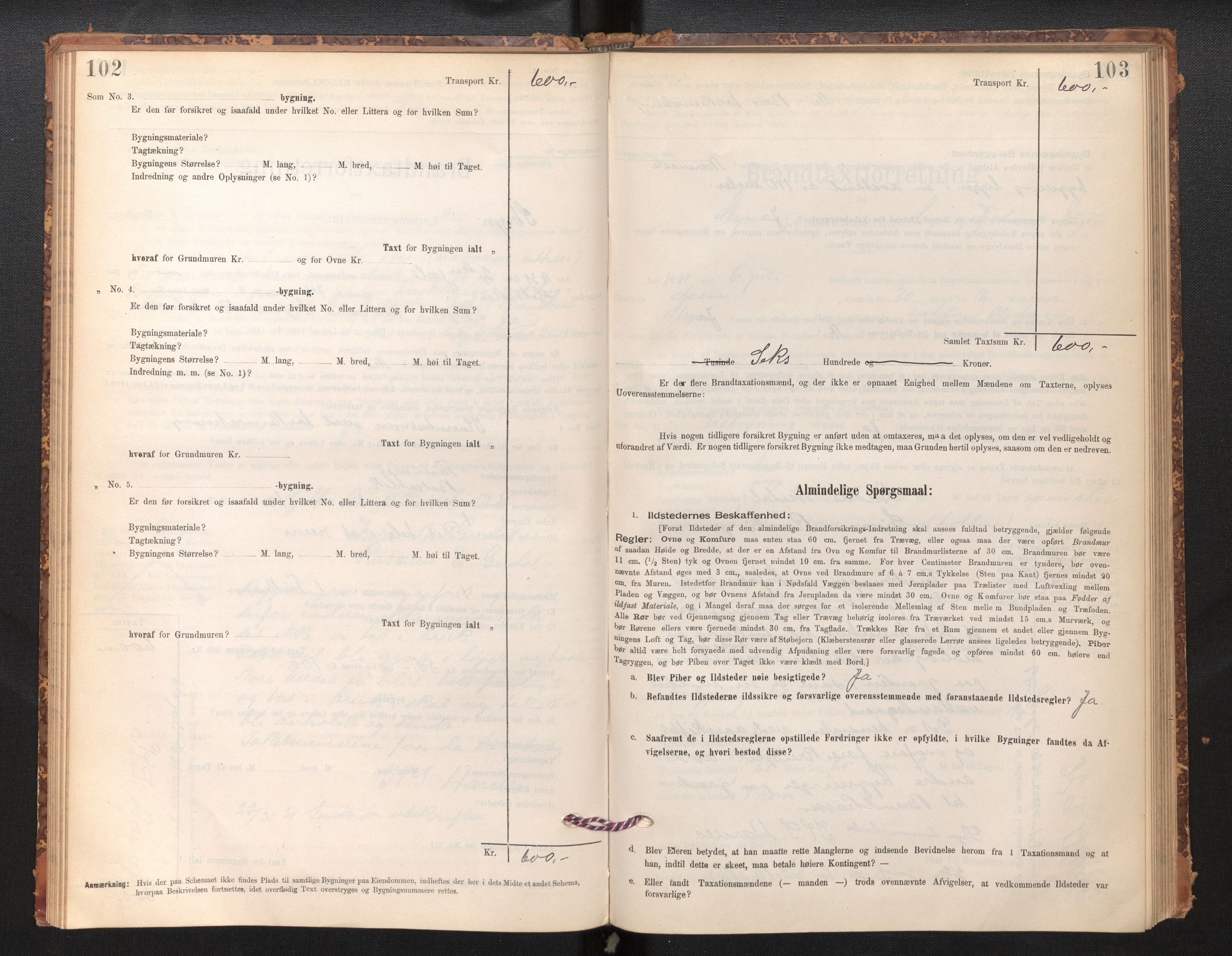 Lensmannen i Stryn og Innvik, AV/SAB-A-30201/0012/L0002: Branntakstprotokoll, skjematakst, 1894-1942, p. 102-103