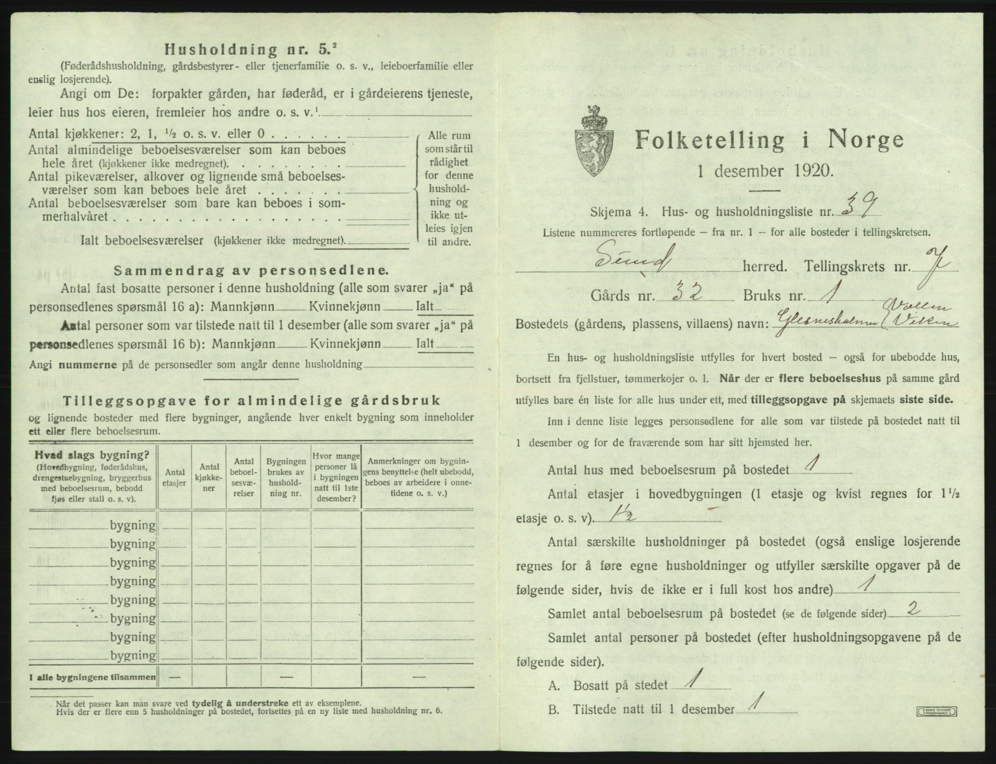 SAB, 1920 census for Sund, 1920, p. 668