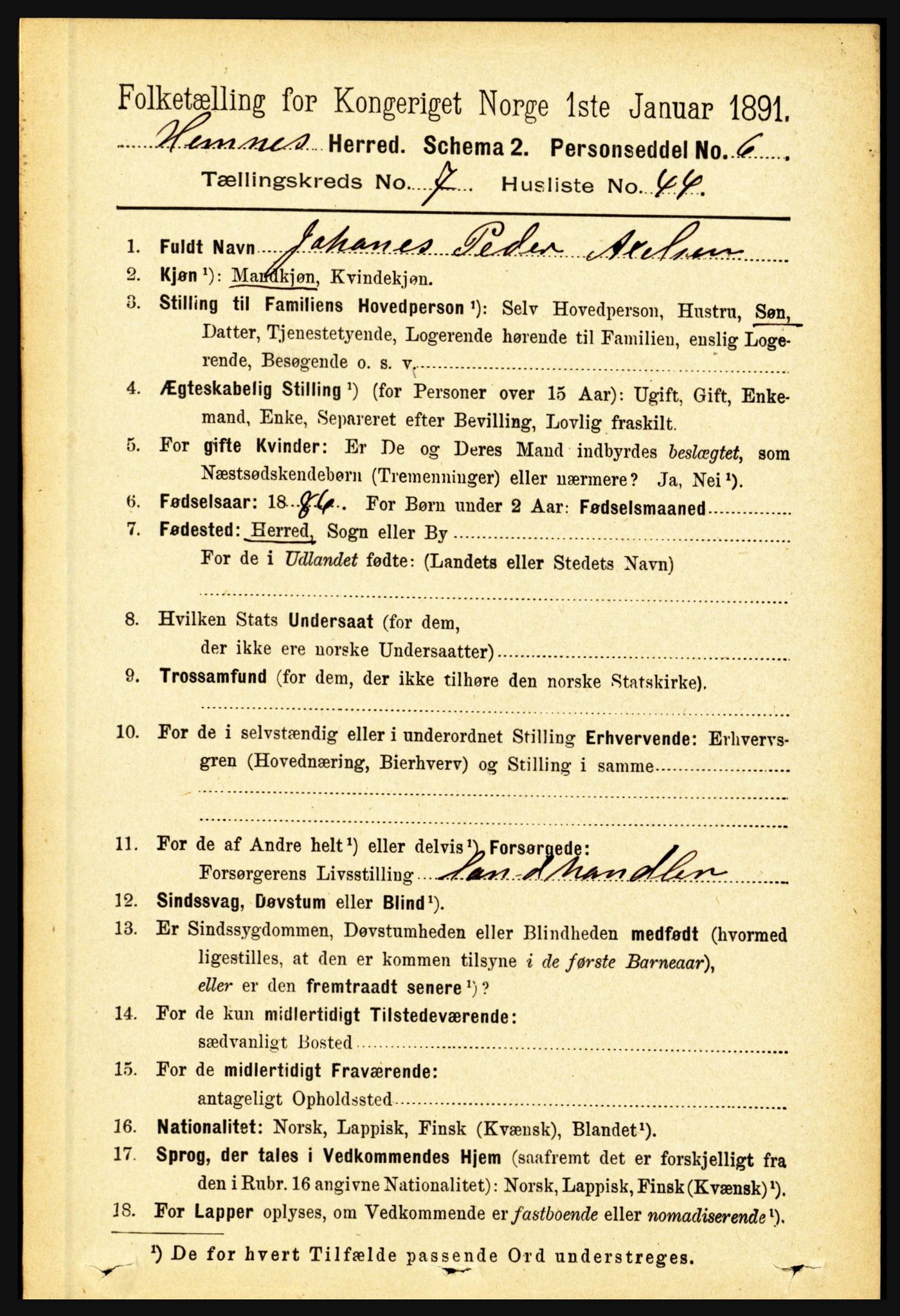 RA, 1891 census for 1832 Hemnes, 1891, p. 3530