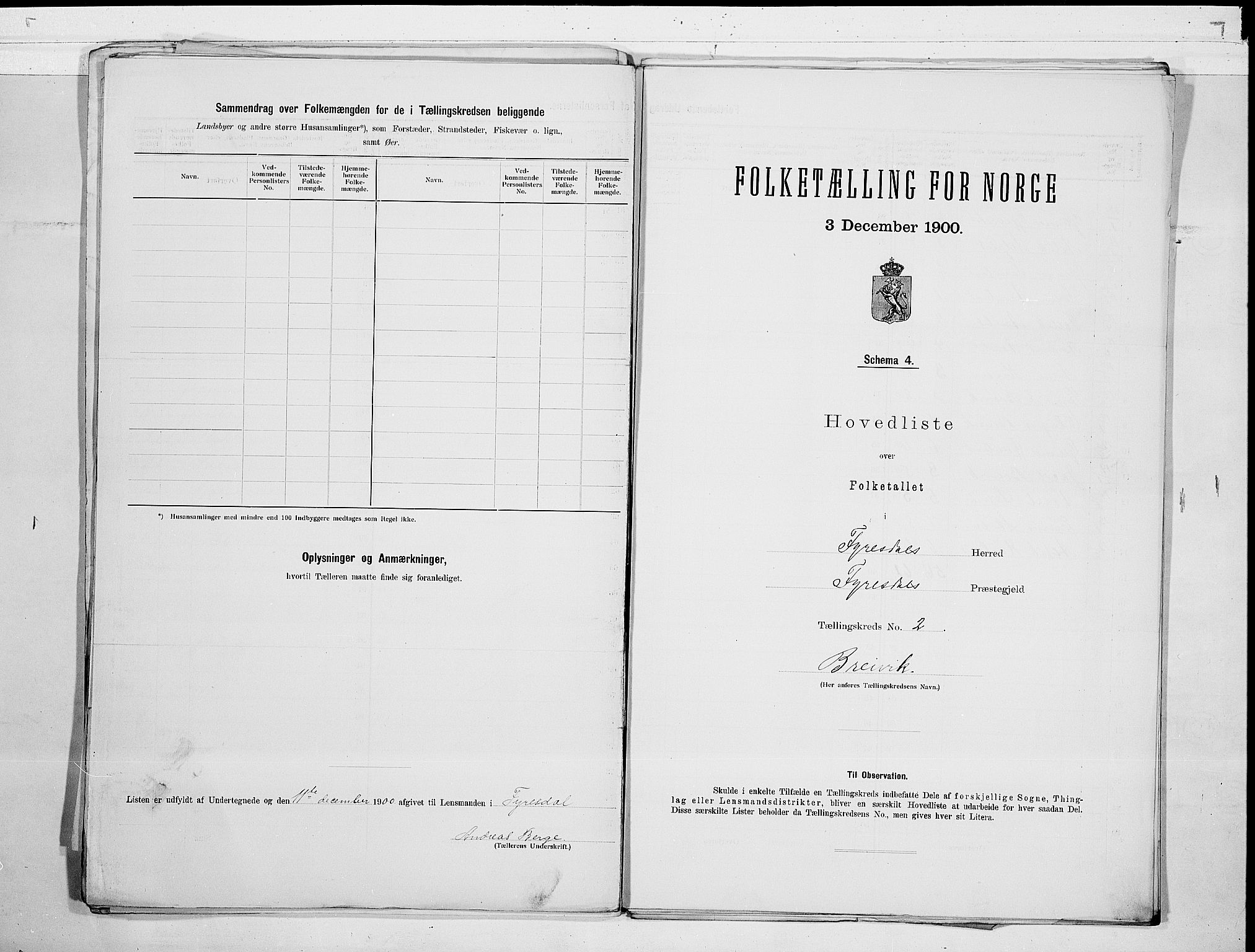 RA, 1900 census for Fyresdal, 1900, p. 6