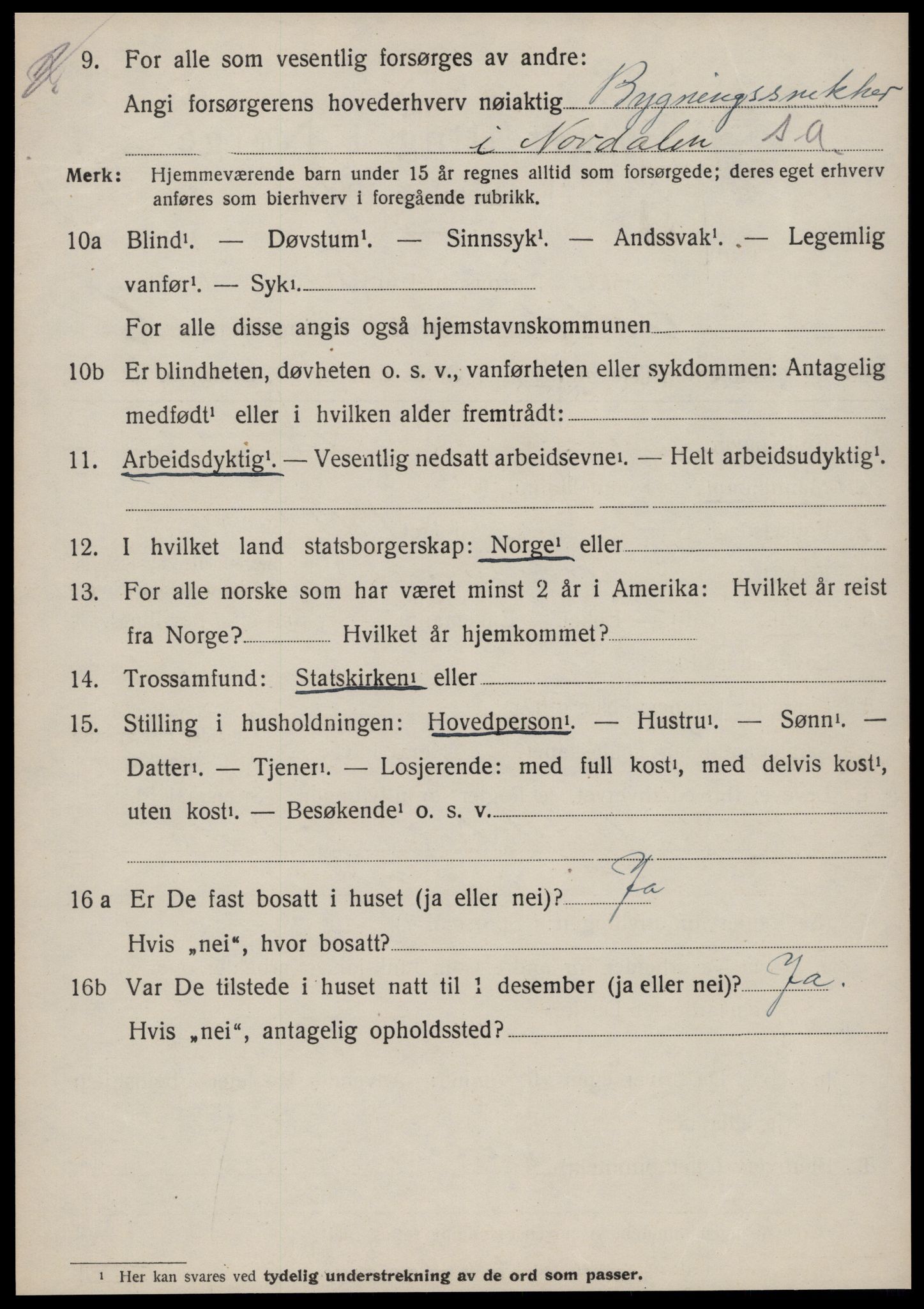 SAT, 1920 census for Volda, 1920, p. 5645