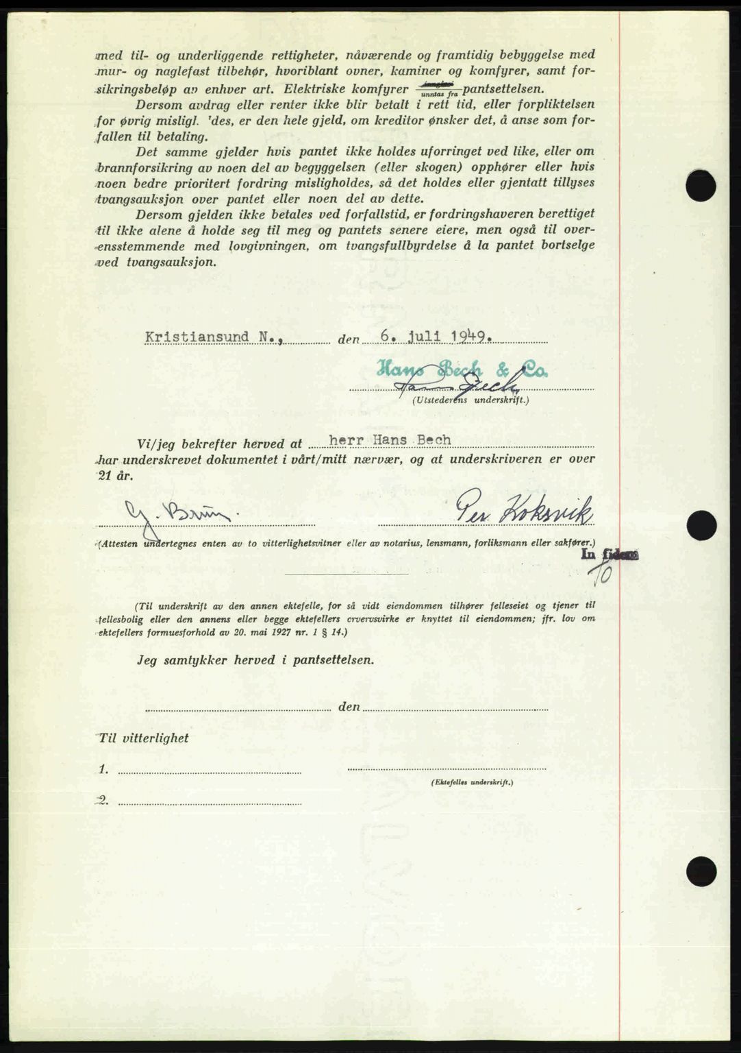 Kristiansund byfogd, AV/SAT-A-4587/A/27: Mortgage book no. 45, 1948-1949, Diary no: : 1132/1949