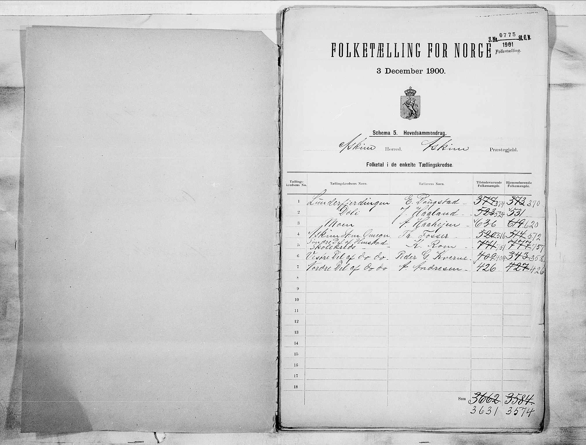 SAO, 1900 census for Askim, 1900, p. 2