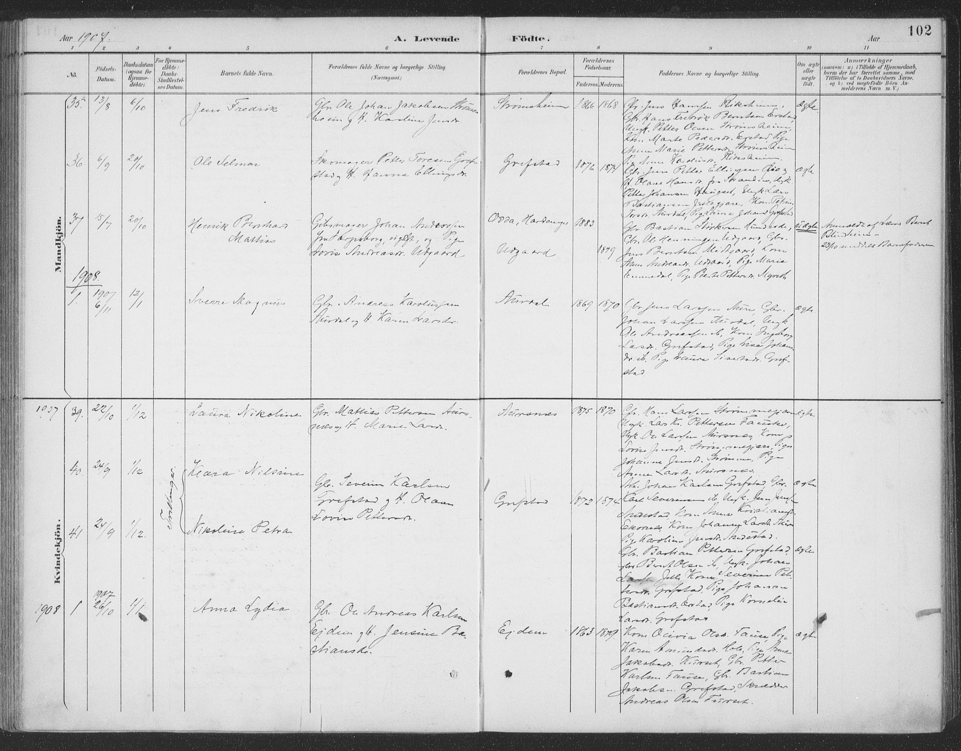 Ministerialprotokoller, klokkerbøker og fødselsregistre - Møre og Romsdal, AV/SAT-A-1454/523/L0335: Parish register (official) no. 523A02, 1891-1911, p. 102