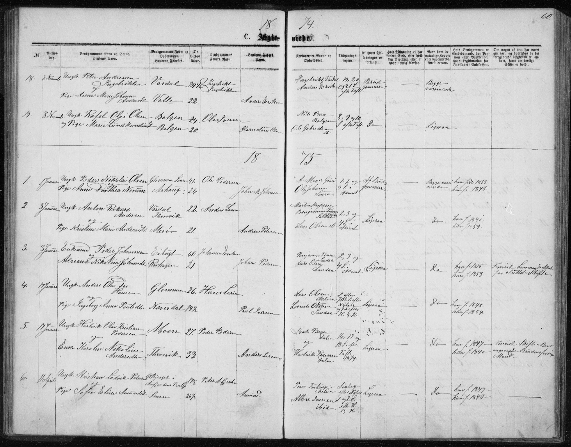 Ministerialprotokoller, klokkerbøker og fødselsregistre - Nordland, AV/SAT-A-1459/843/L0635: Parish register (copy) no. 843C04, 1872-1887, p. 60