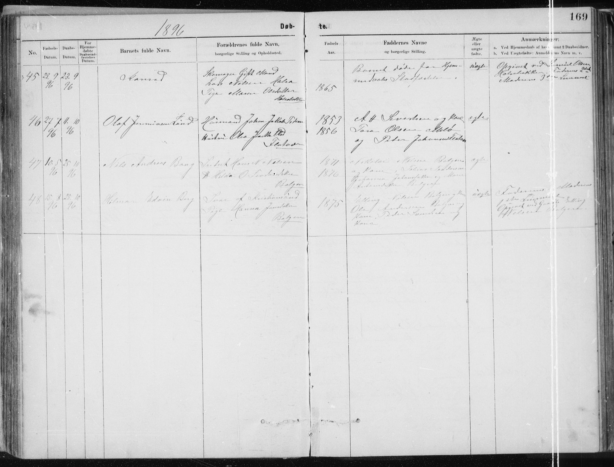 Ministerialprotokoller, klokkerbøker og fødselsregistre - Nordland, SAT/A-1459/843/L0636: Parish register (copy) no. 843C05, 1884-1909, p. 169