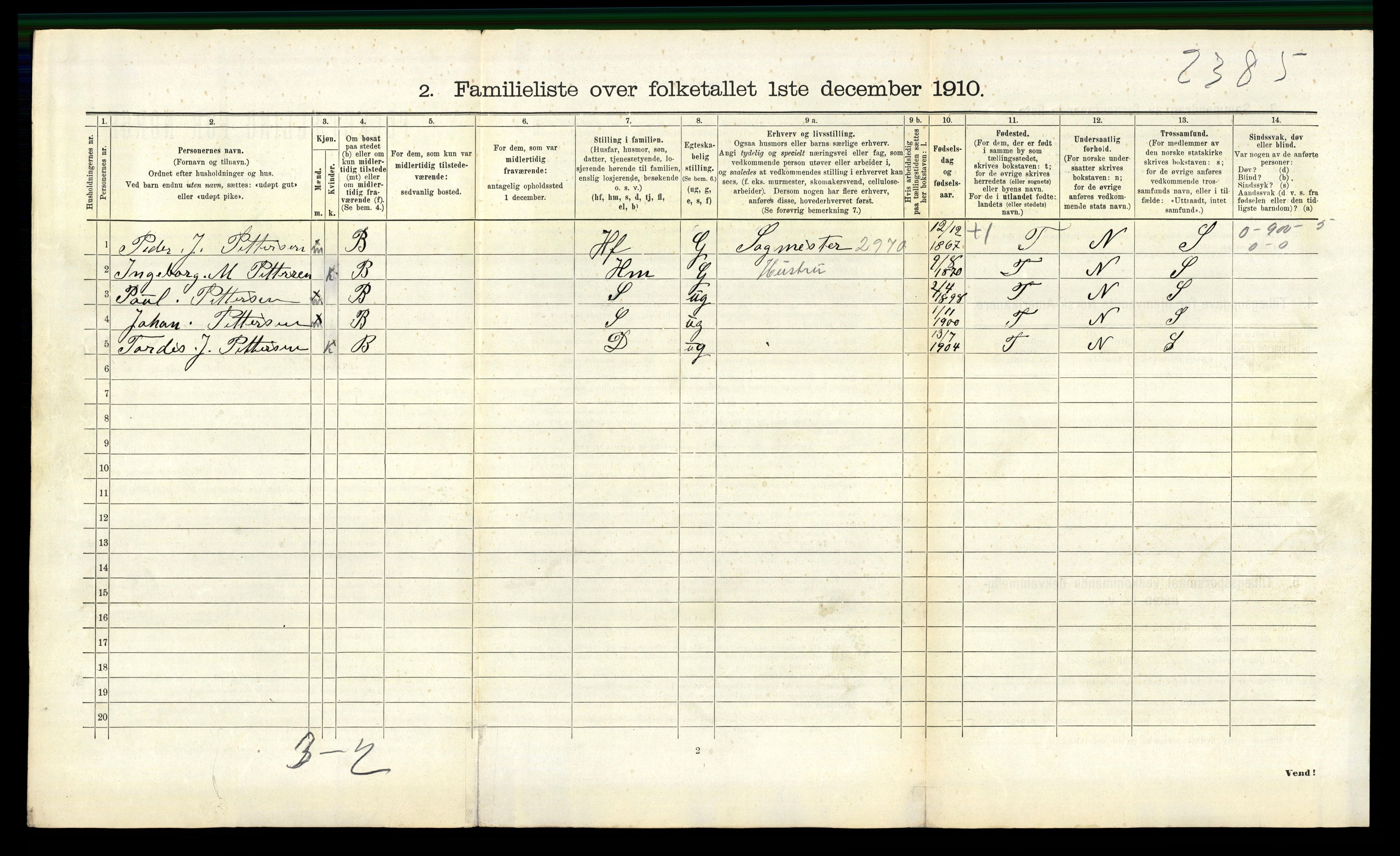 RA, 1910 census for Arendal, 1910, p. 3502