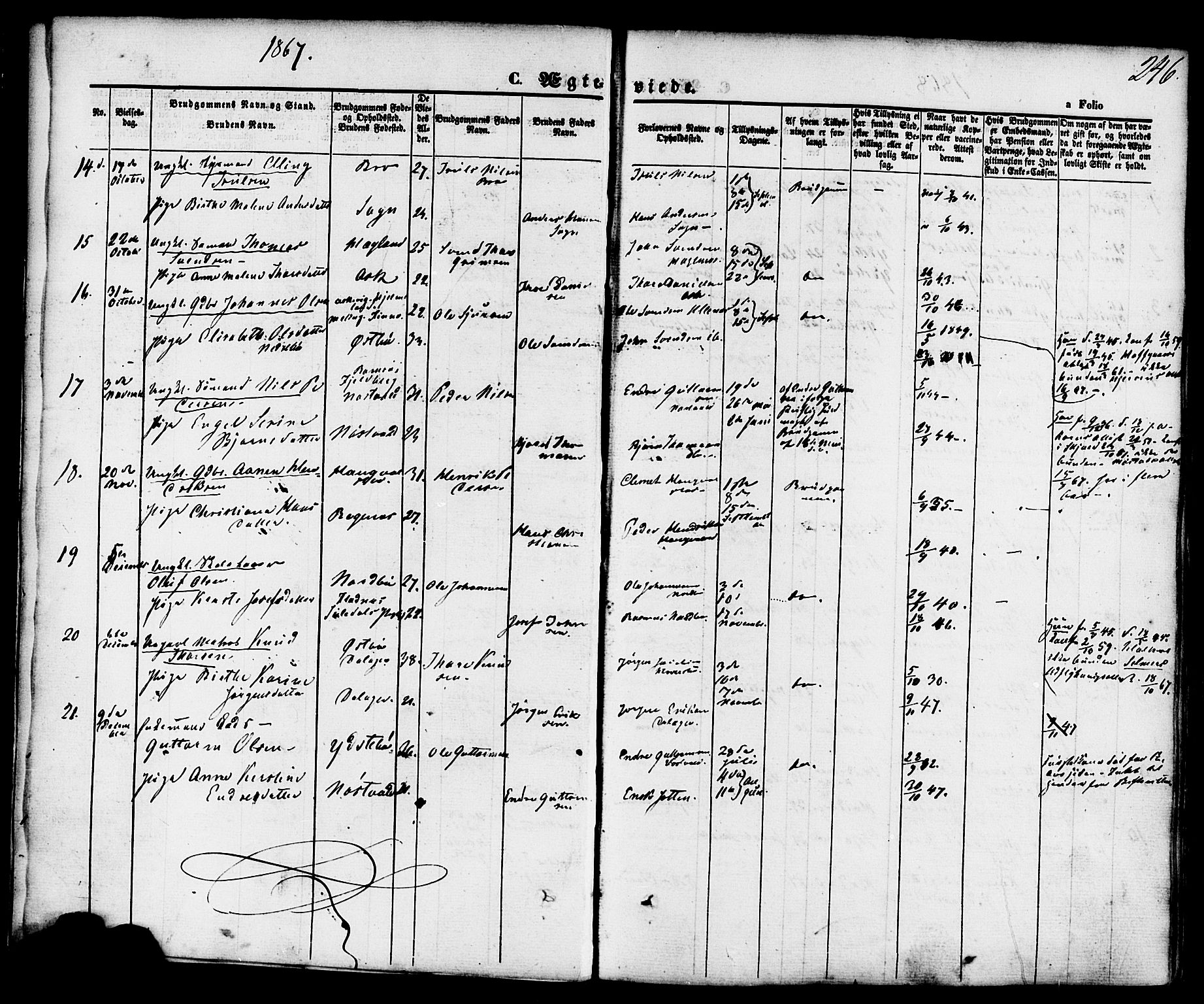 Rennesøy sokneprestkontor, AV/SAST-A -101827/H/Ha/Haa/L0006: Parish register (official) no. A 6, 1860-1878, p. 246