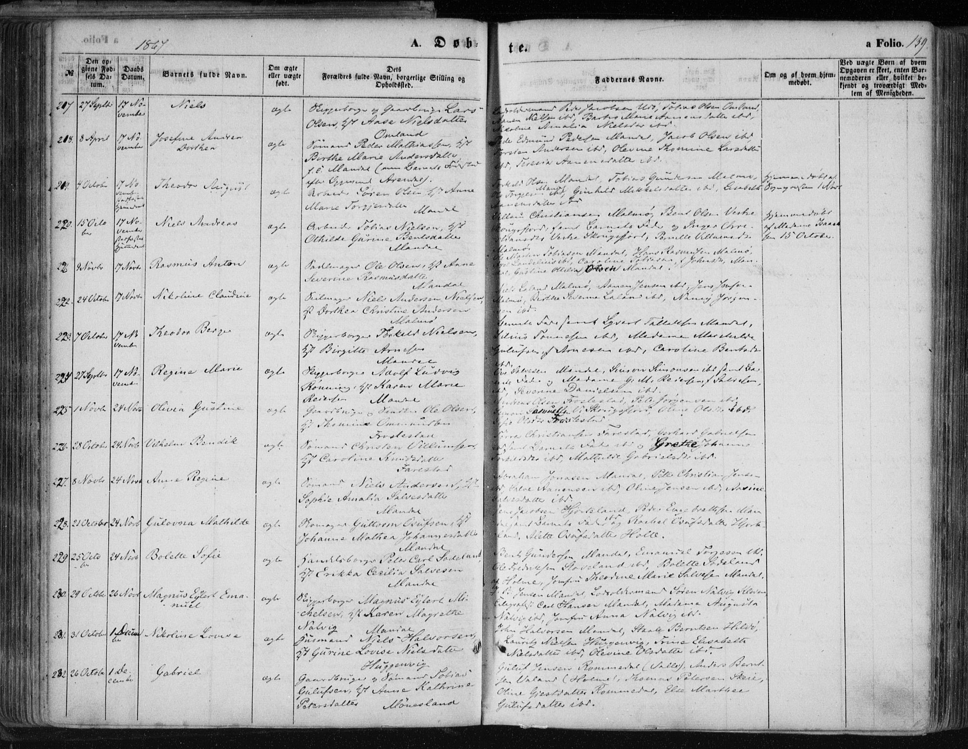 Mandal sokneprestkontor, AV/SAK-1111-0030/F/Fa/Faa/L0014: Parish register (official) no. A 14, 1859-1872, p. 139