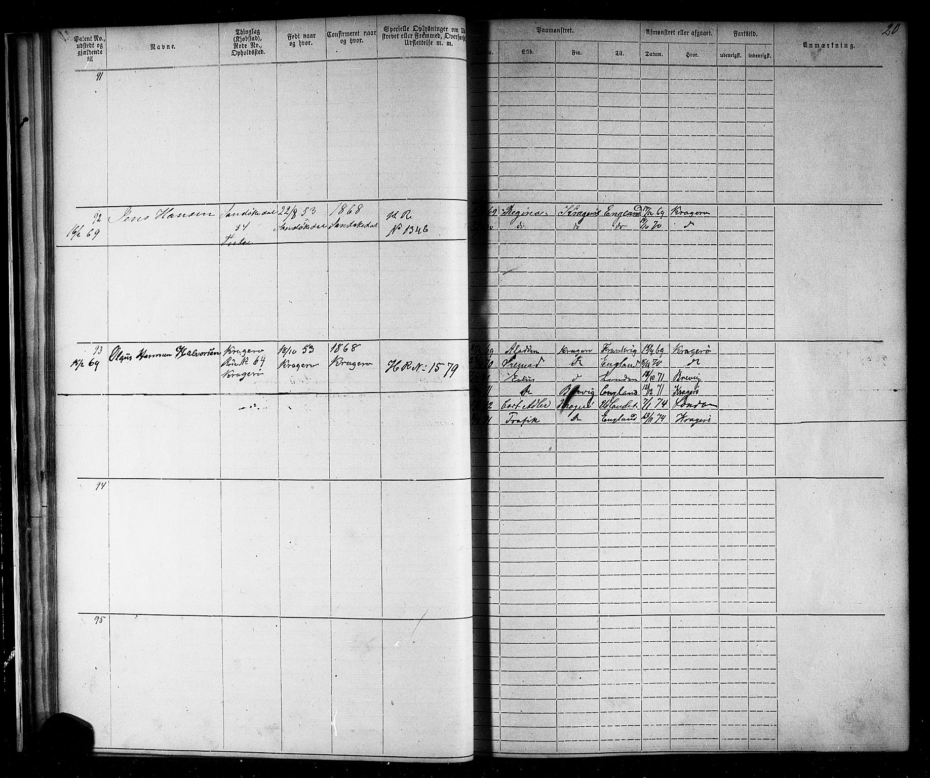 Kragerø innrulleringskontor, AV/SAKO-A-830/F/Fb/L0002: Annotasjonsrulle, 1868-1892, p. 22