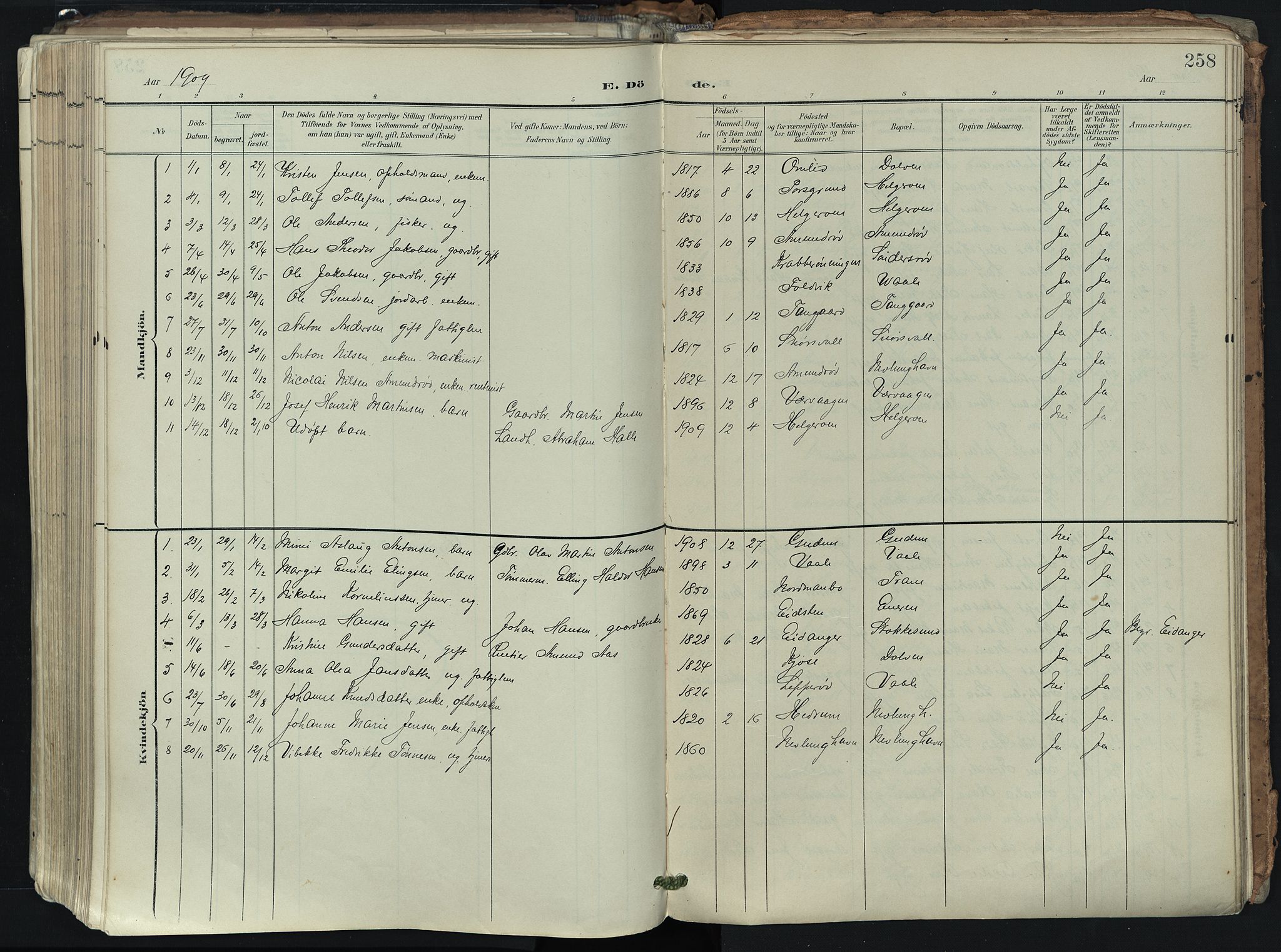 Brunlanes kirkebøker, SAKO/A-342/F/Fb/L0003: Parish register (official) no. II 3, 1900-1922, p. 258