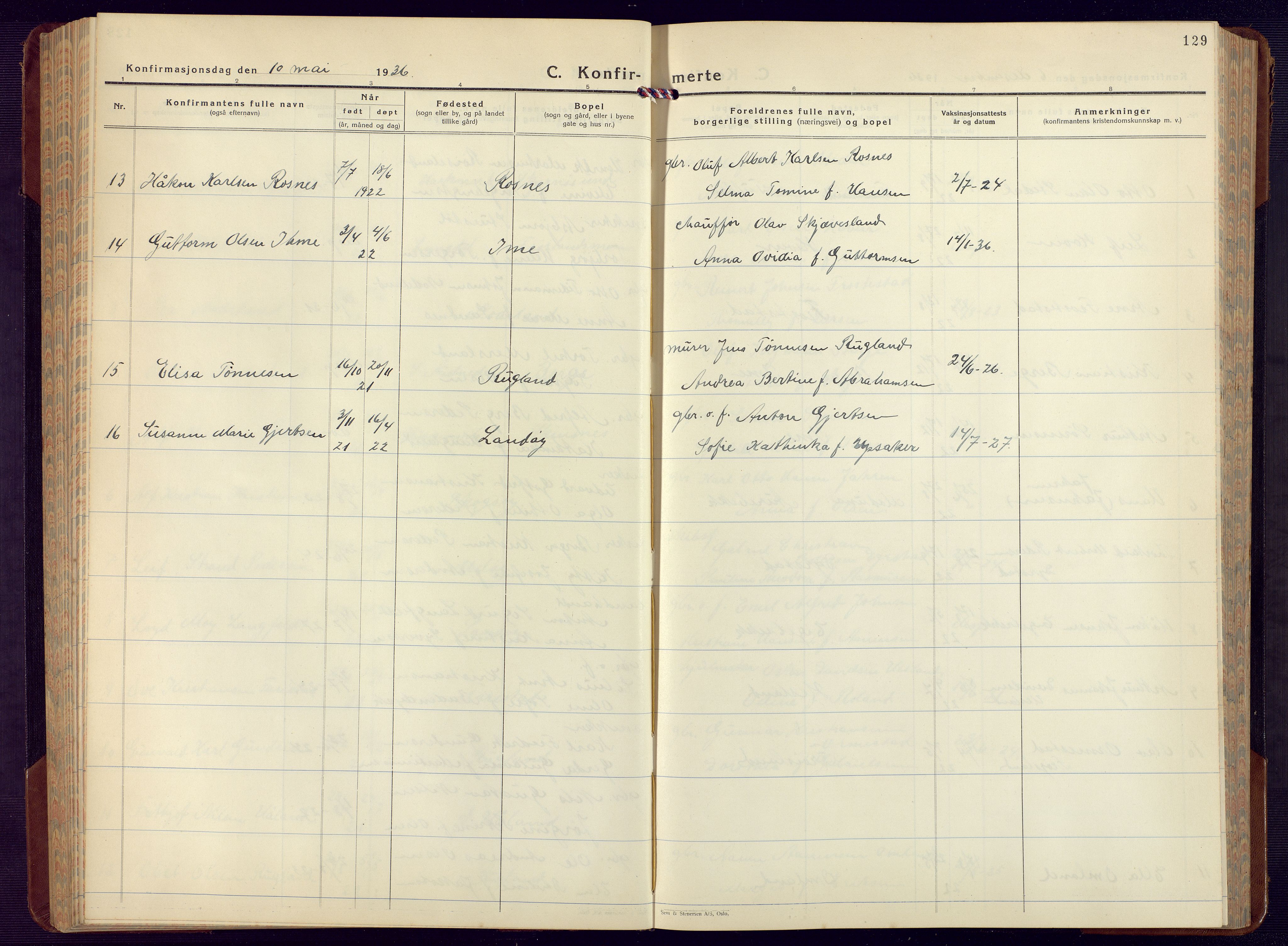 Mandal sokneprestkontor, AV/SAK-1111-0030/F/Fb/Fba/L0014: Parish register (copy) no. B 8, 1932-1952, p. 129