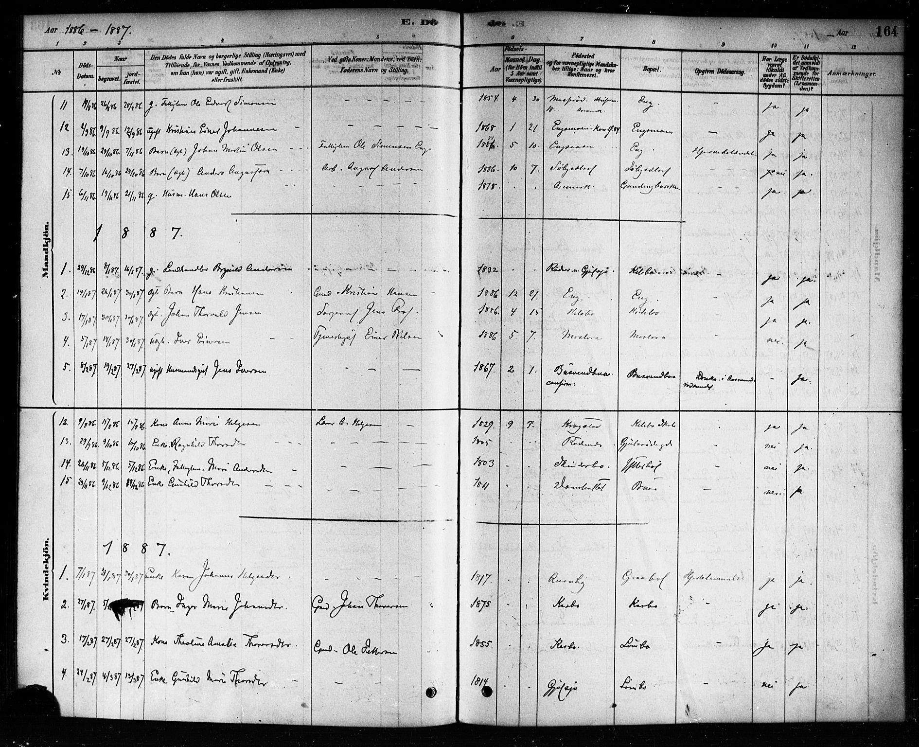 Aremark prestekontor Kirkebøker, SAO/A-10899/F/Fb/L0004: Parish register (official) no. II 4, 1878-1895, p. 164