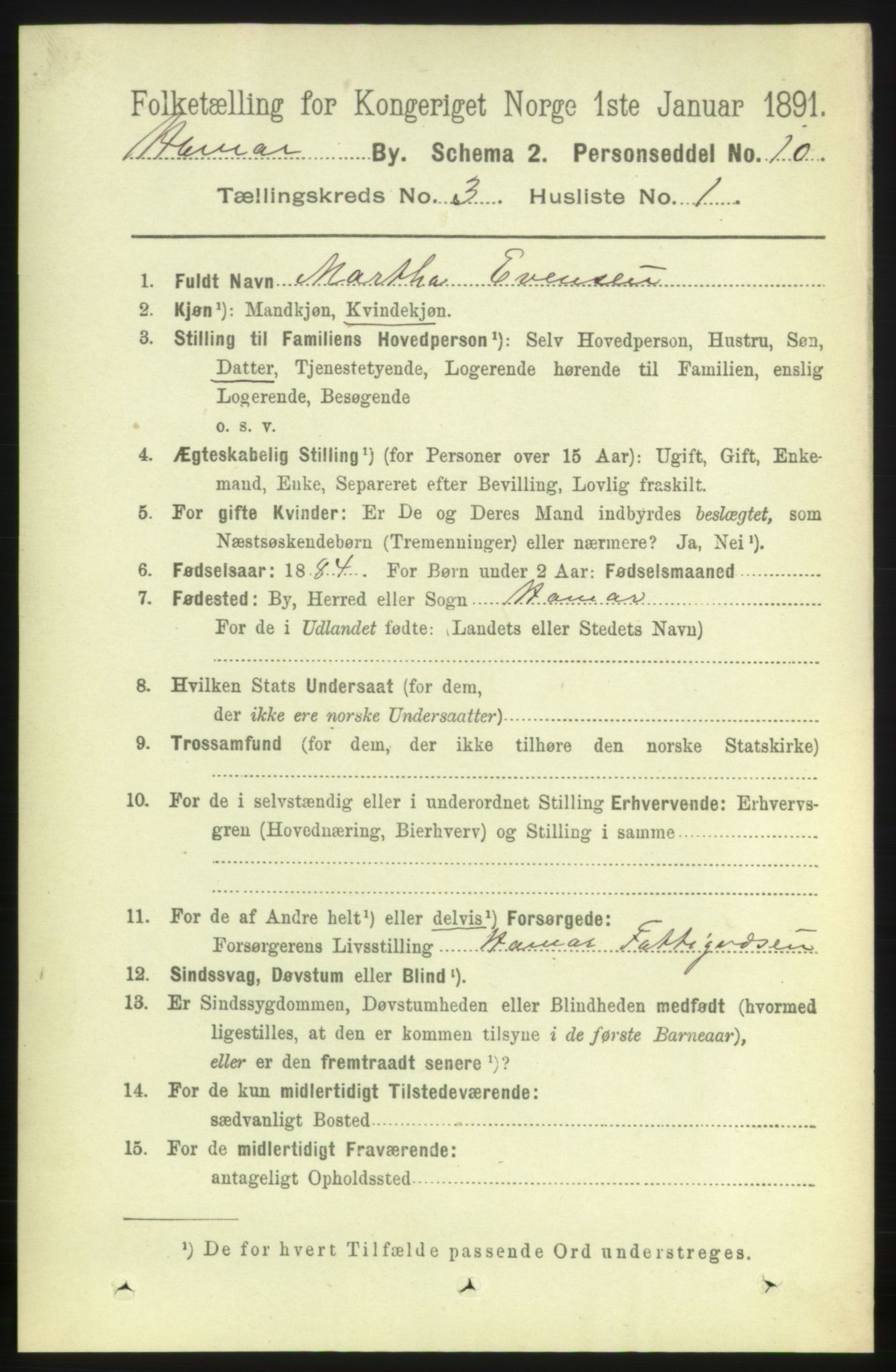RA, 1891 census for 0401 Hamar, 1891, p. 1674