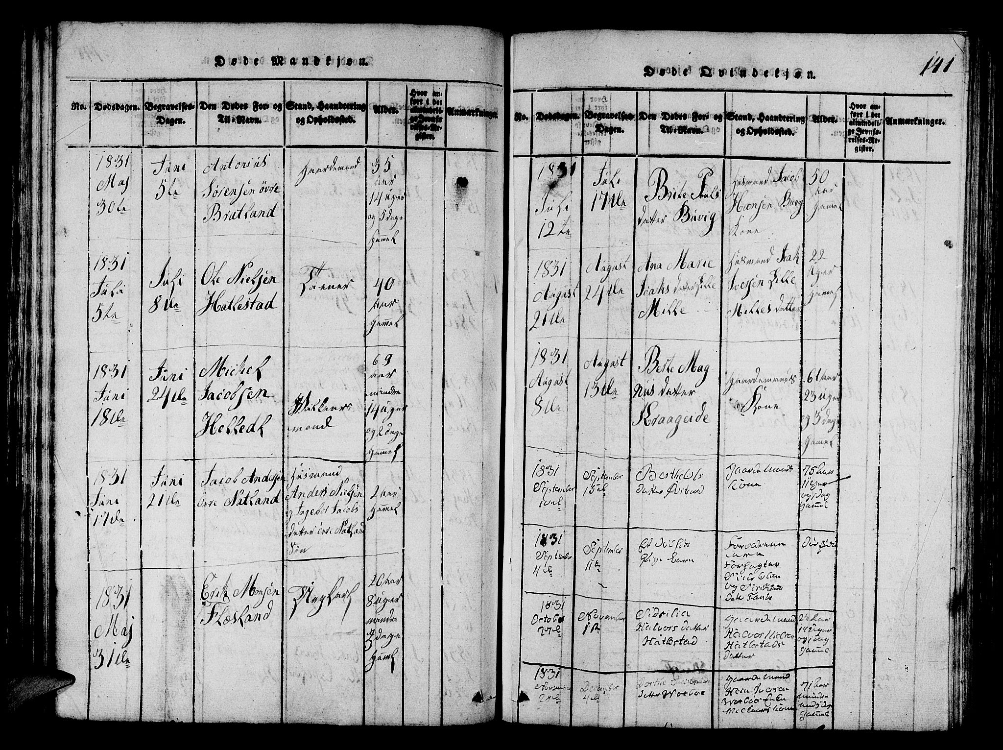 Fana Sokneprestembete, AV/SAB-A-75101/H/Hab/Haba/L0001: Parish register (copy) no. A 1, 1816-1836, p. 141