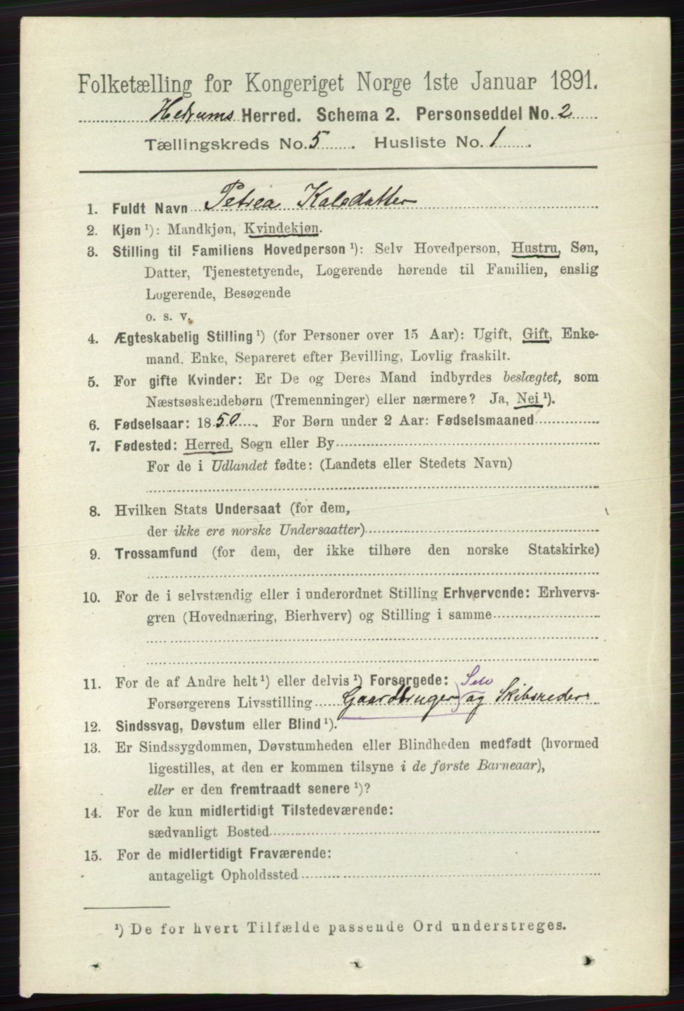 RA, 1891 census for 0727 Hedrum, 1891, p. 1967