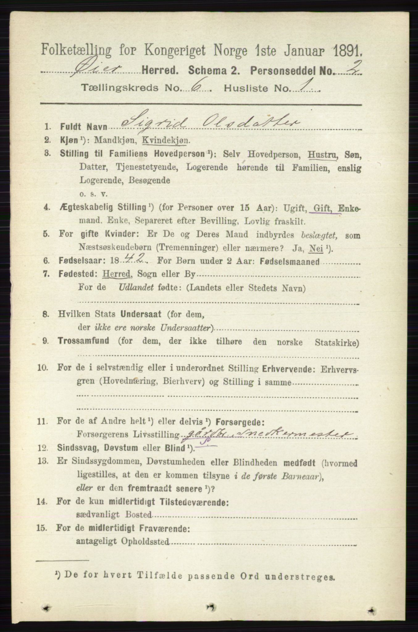 RA, 1891 census for 0521 Øyer, 1891, p. 2020