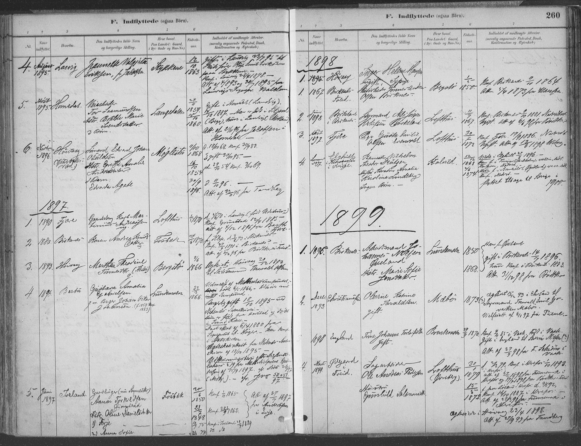 Vestre Moland sokneprestkontor, SAK/1111-0046/F/Fa/Fab/L0009: Parish register (official) no. A 9, 1884-1899, p. 260