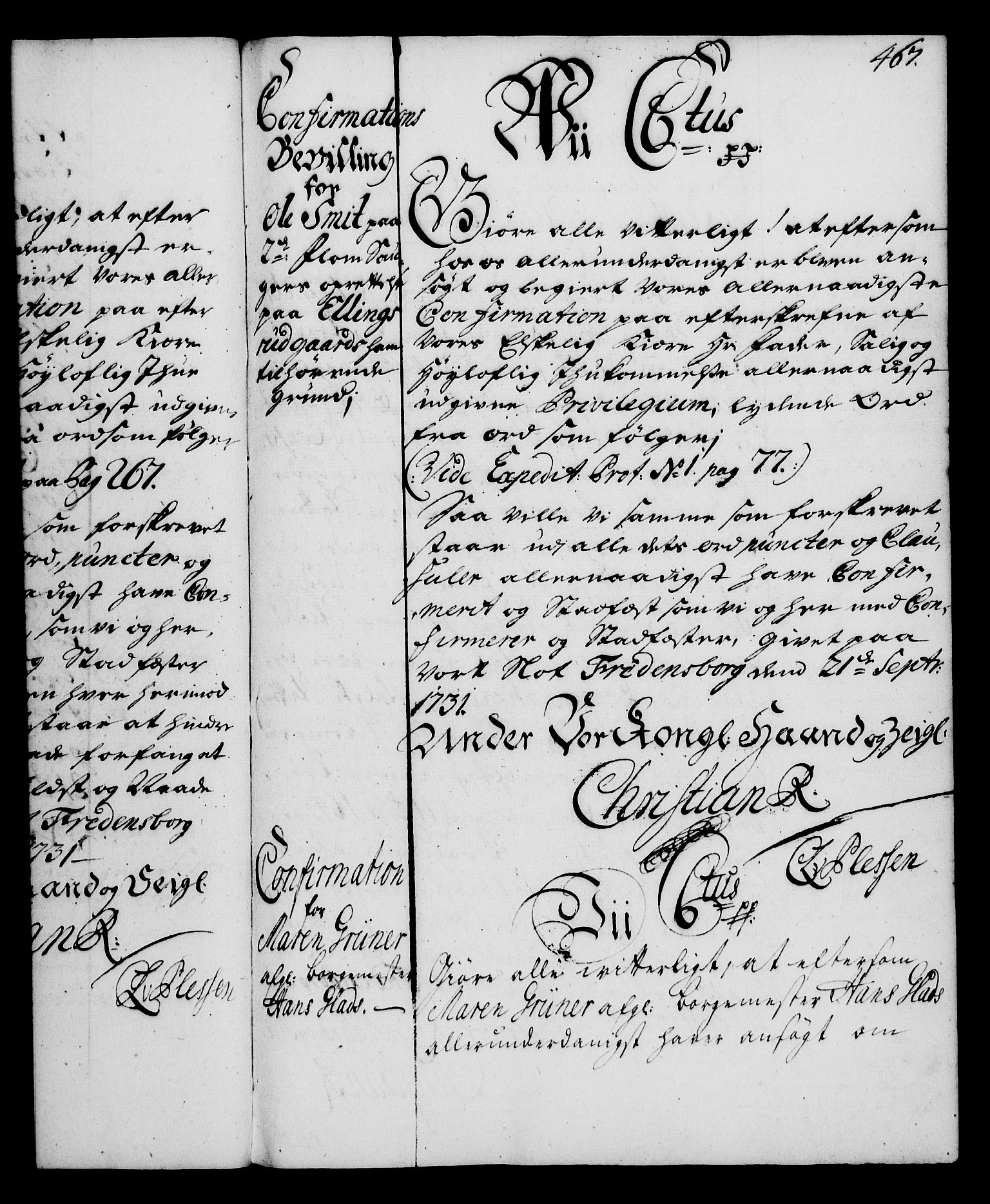 Rentekammeret, Kammerkanselliet, RA/EA-3111/G/Gg/Gga/L0003: Norsk ekspedisjonsprotokoll med register (merket RK 53.3), 1727-1734, p. 467
