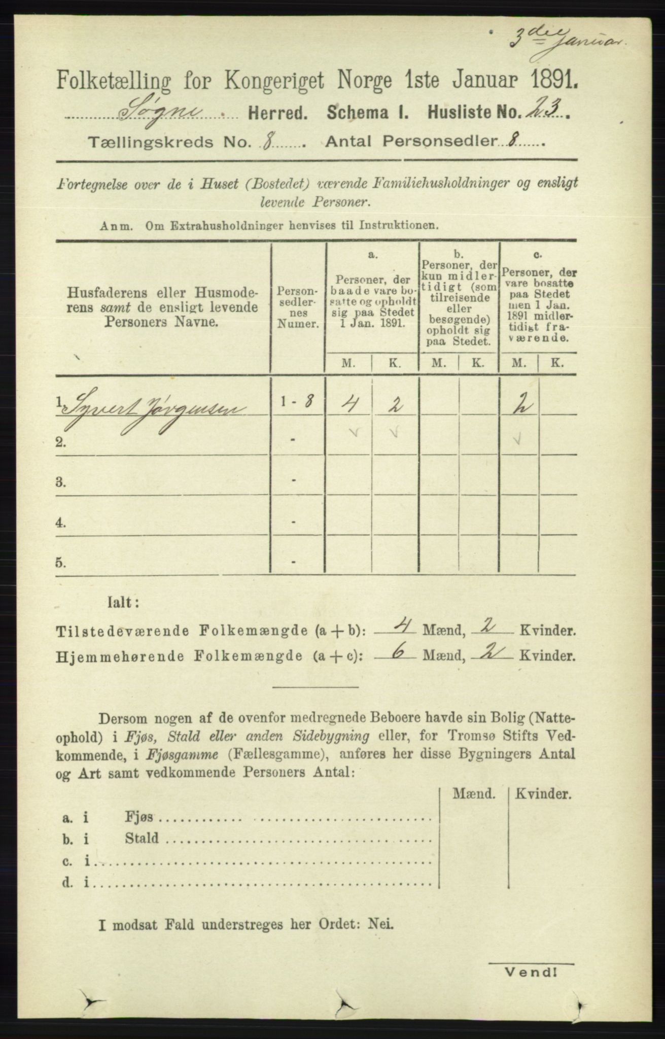 RA, 1891 census for 1018 Søgne, 1891, p. 2190