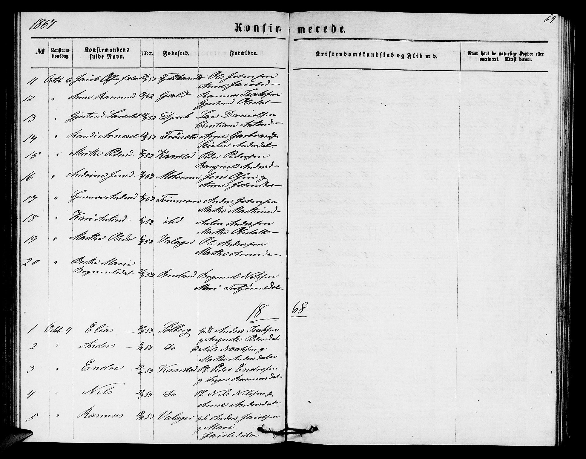 Innvik sokneprestembete, AV/SAB-A-80501: Parish register (copy) no. C 2, 1864-1882, p. 69