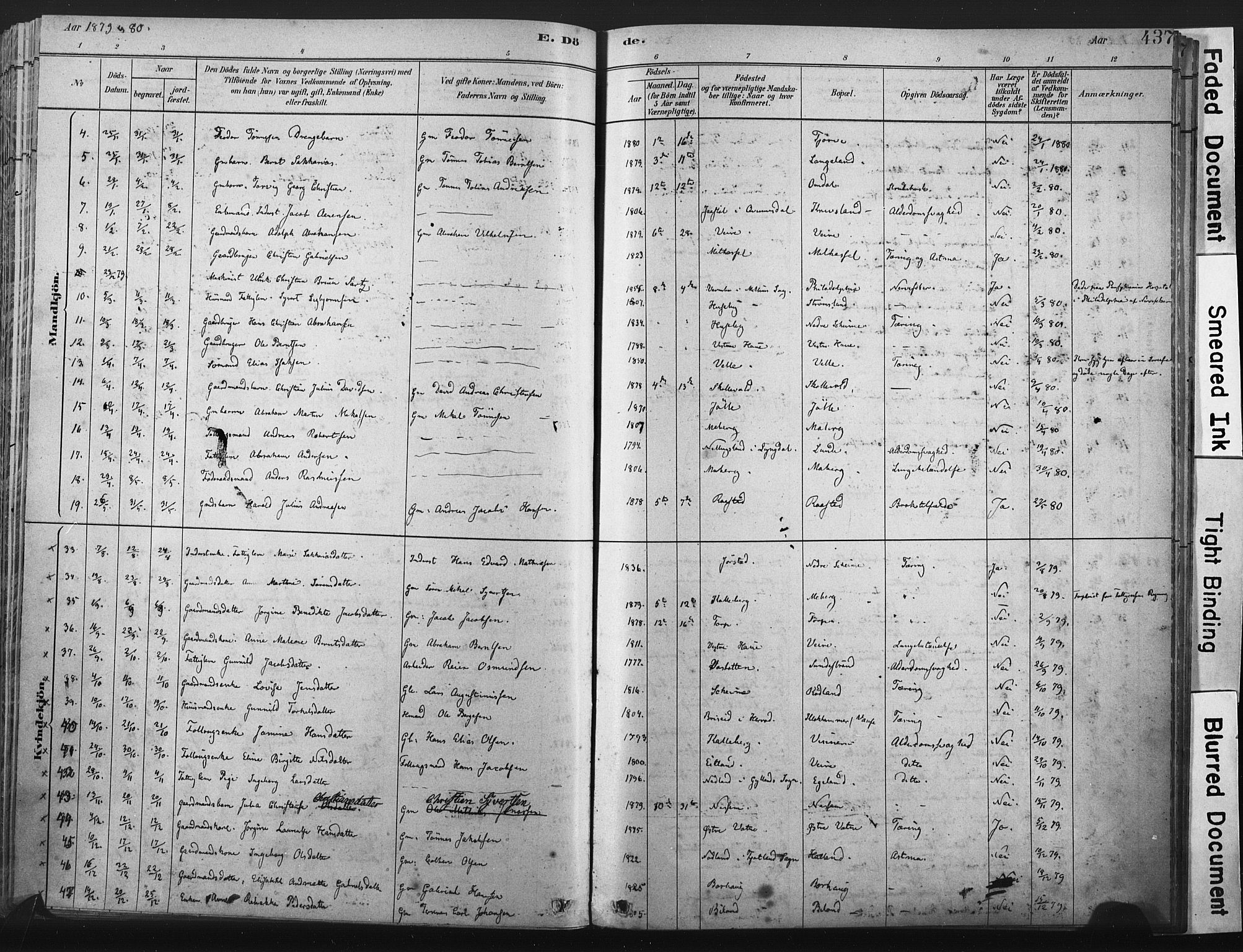 Lista sokneprestkontor, AV/SAK-1111-0027/F/Fa/L0012: Parish register (official) no. A 12, 1879-1903, p. 437