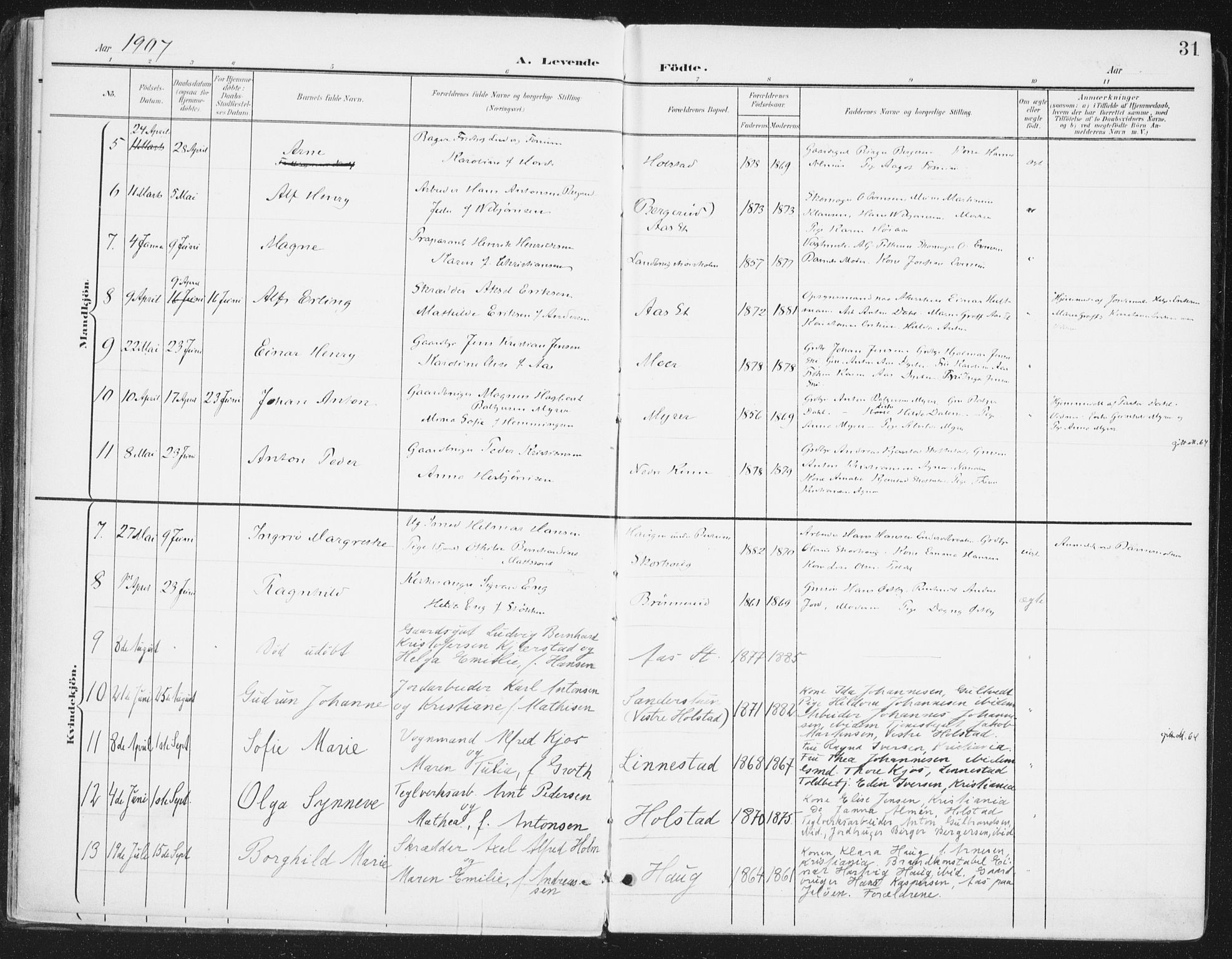 Ås prestekontor Kirkebøker, AV/SAO-A-10894/F/Fa/L0010: Parish register (official) no. I 10, 1900-1918, p. 31