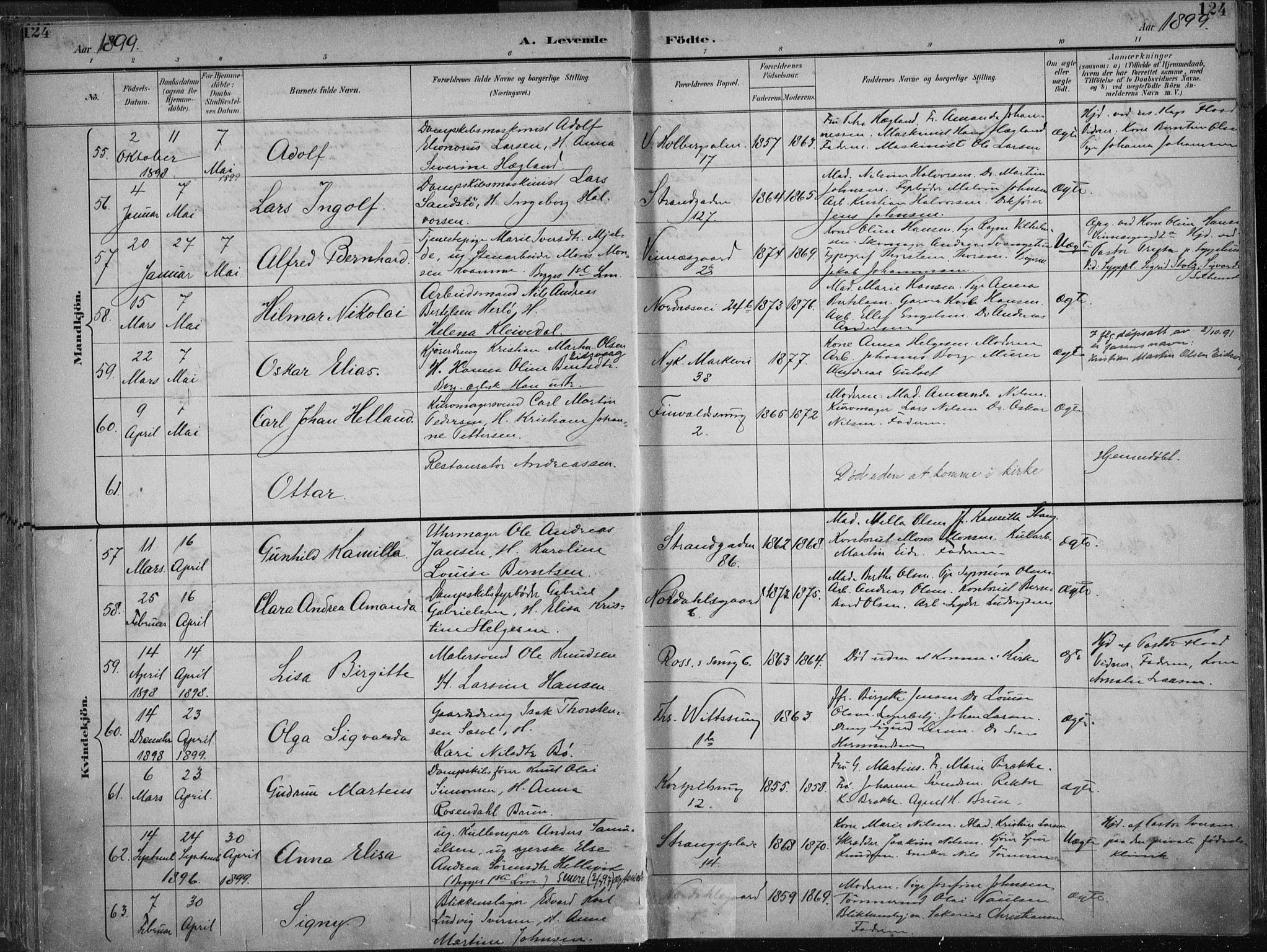 Nykirken Sokneprestembete, AV/SAB-A-77101/H/Haa/L0018: Parish register (official) no. B 6, 1895-1903, p. 124