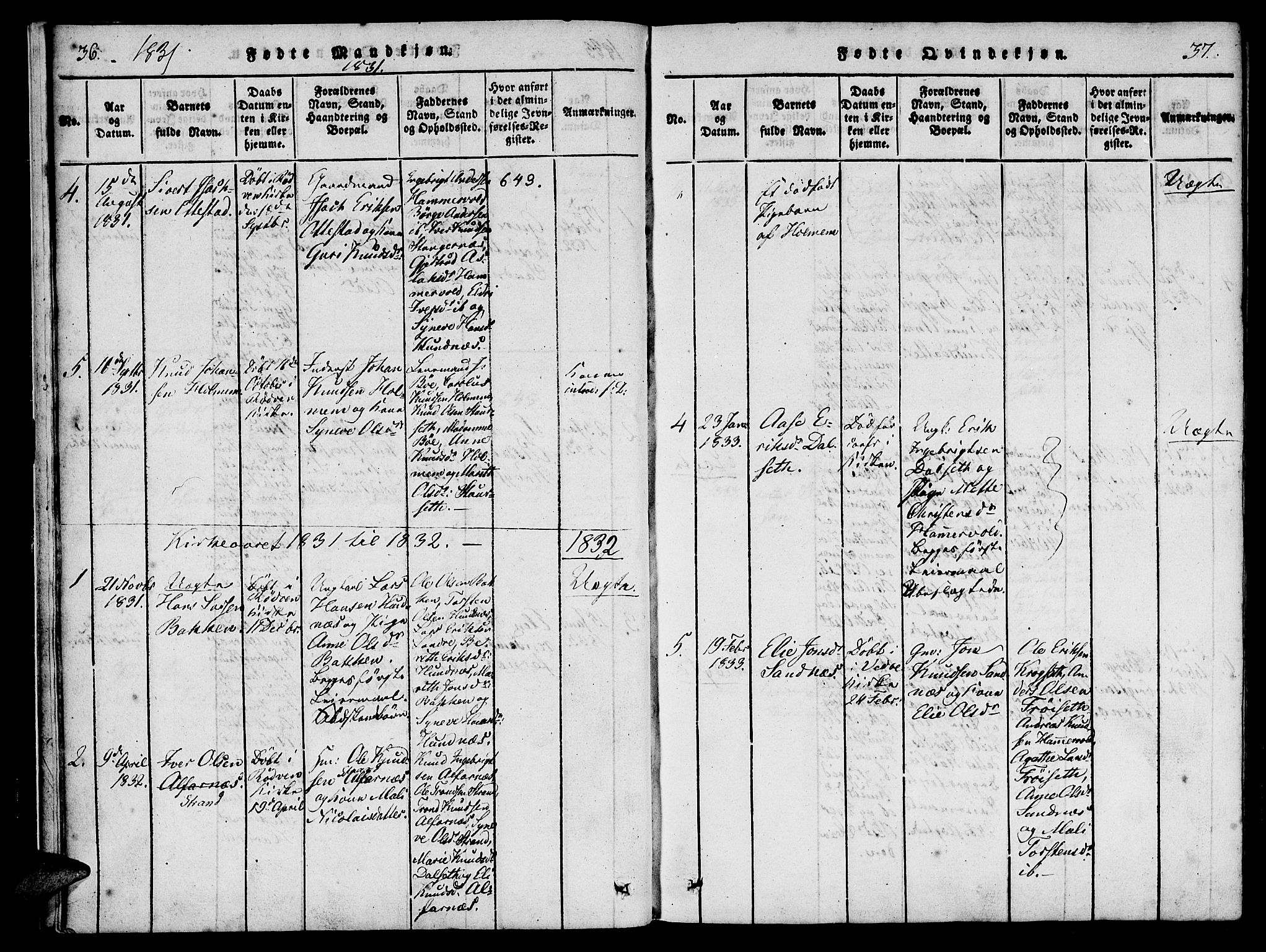 Ministerialprotokoller, klokkerbøker og fødselsregistre - Møre og Romsdal, SAT/A-1454/548/L0612: Parish register (official) no. 548A01, 1818-1846, p. 36-37