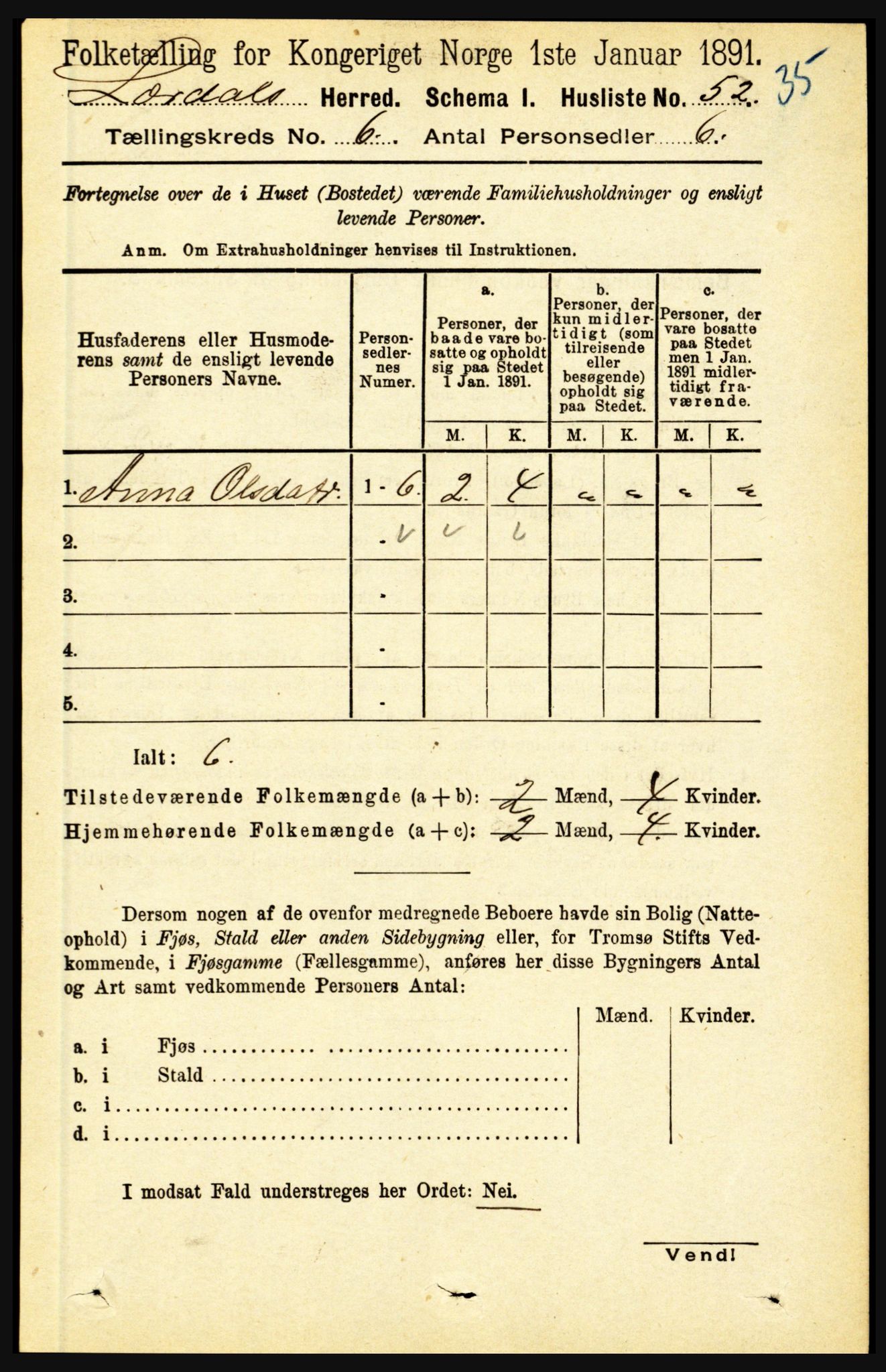 RA, 1891 census for 1422 Lærdal, 1891, p. 458