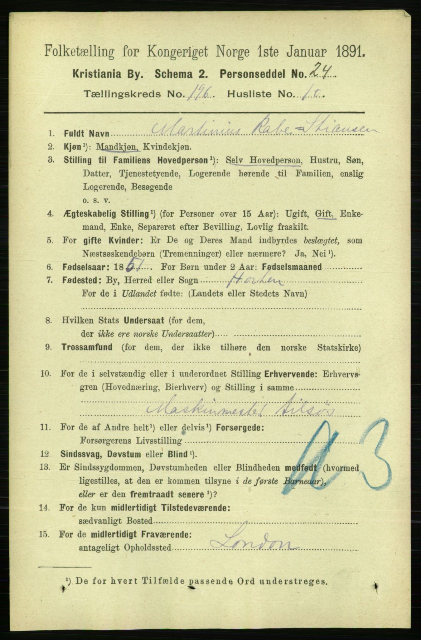 RA, 1891 census for 0301 Kristiania, 1891, p. 118721