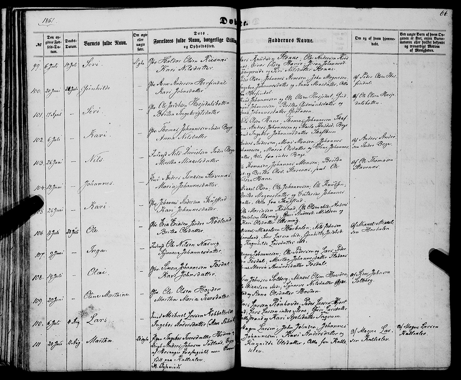 Haus sokneprestembete, SAB/A-75601/H/Haa: Parish register (official) no. A 17, 1858-1870, p. 66