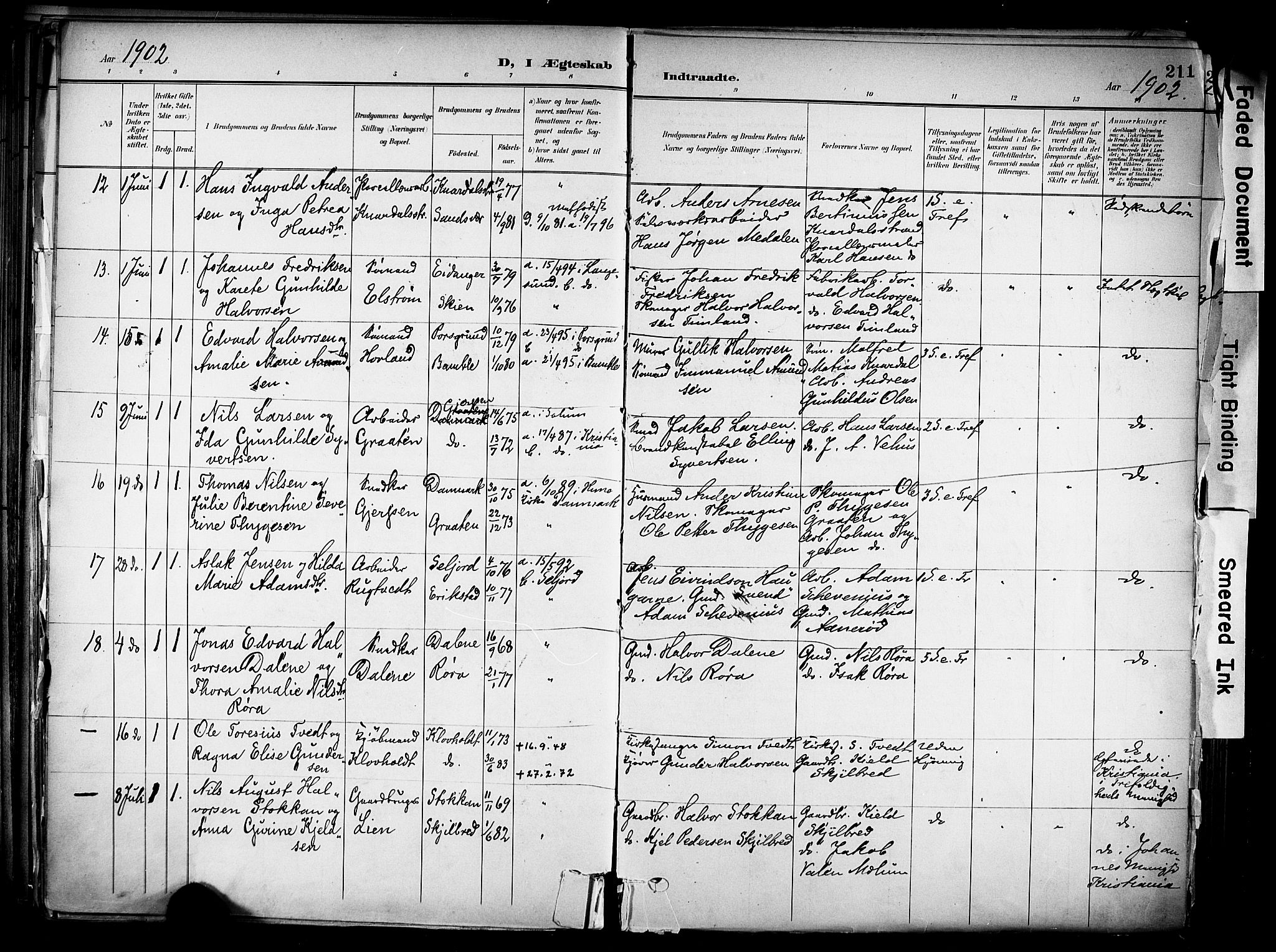 Solum kirkebøker, SAKO/A-306/F/Fa/L0011: Parish register (official) no. I 11, 1898-1909, p. 211