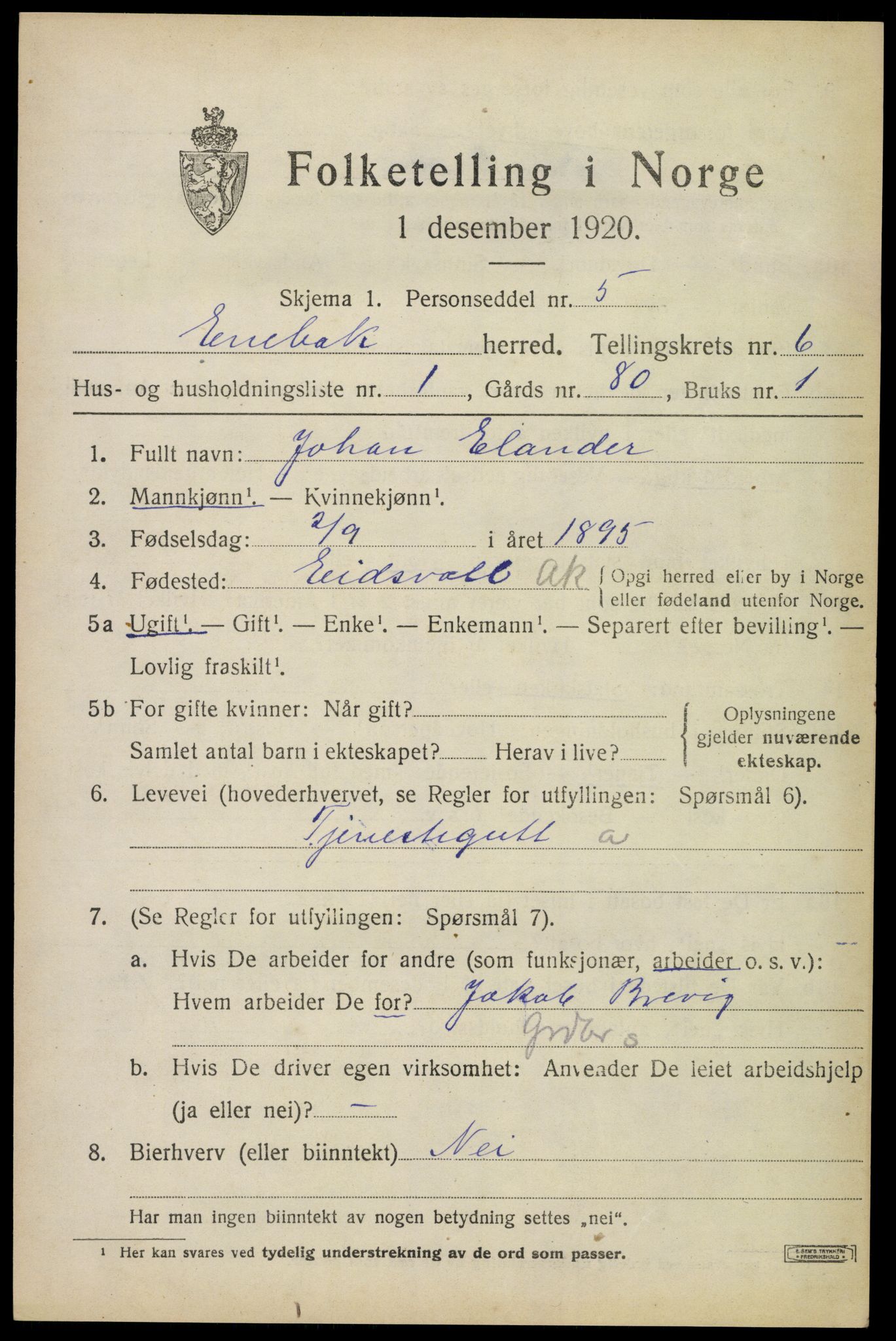 SAO, 1920 census for Enebakk, 1920, p. 4719