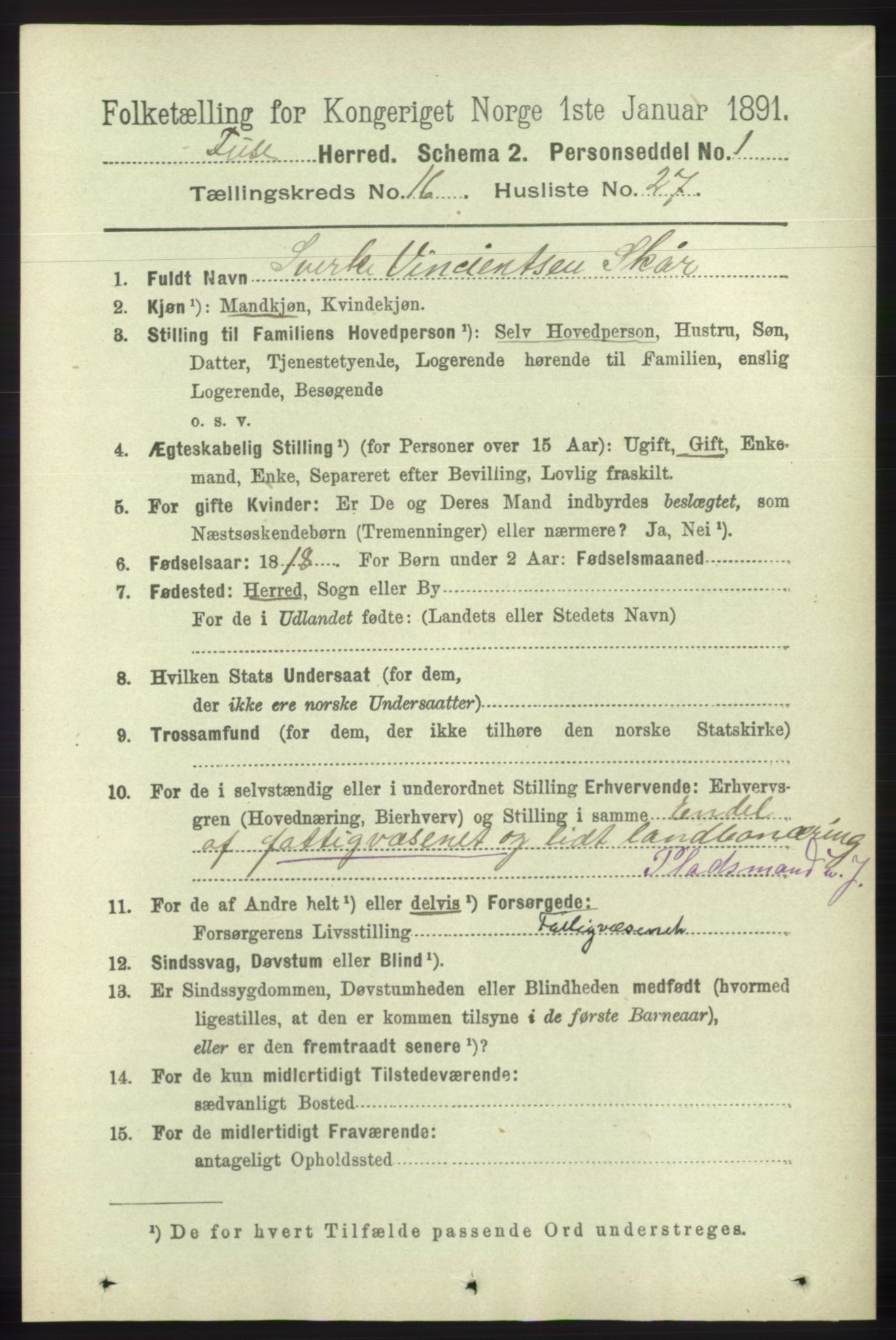 RA, 1891 census for 1241 Fusa, 1891, p. 3745