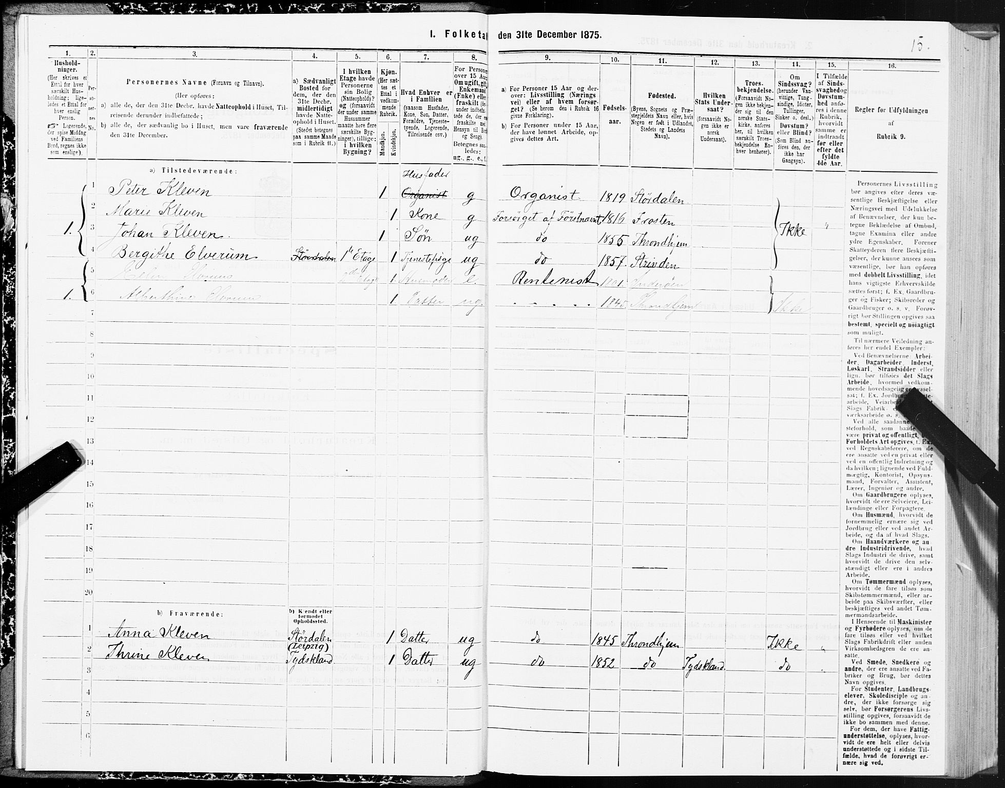 SAT, 1875 census for 1601 Trondheim, 1875, p. 9015