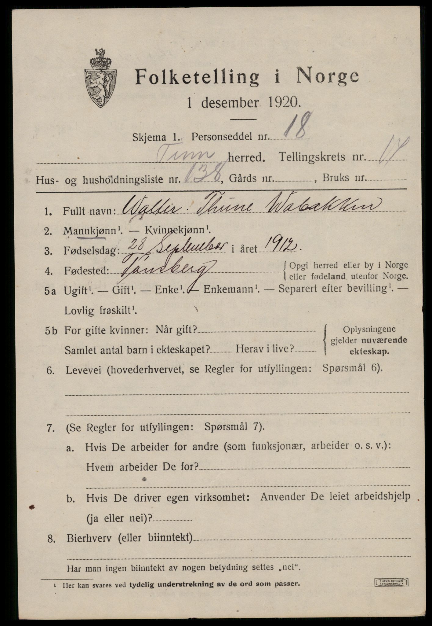 SAKO, 1920 census for Tinn, 1920, p. 12456