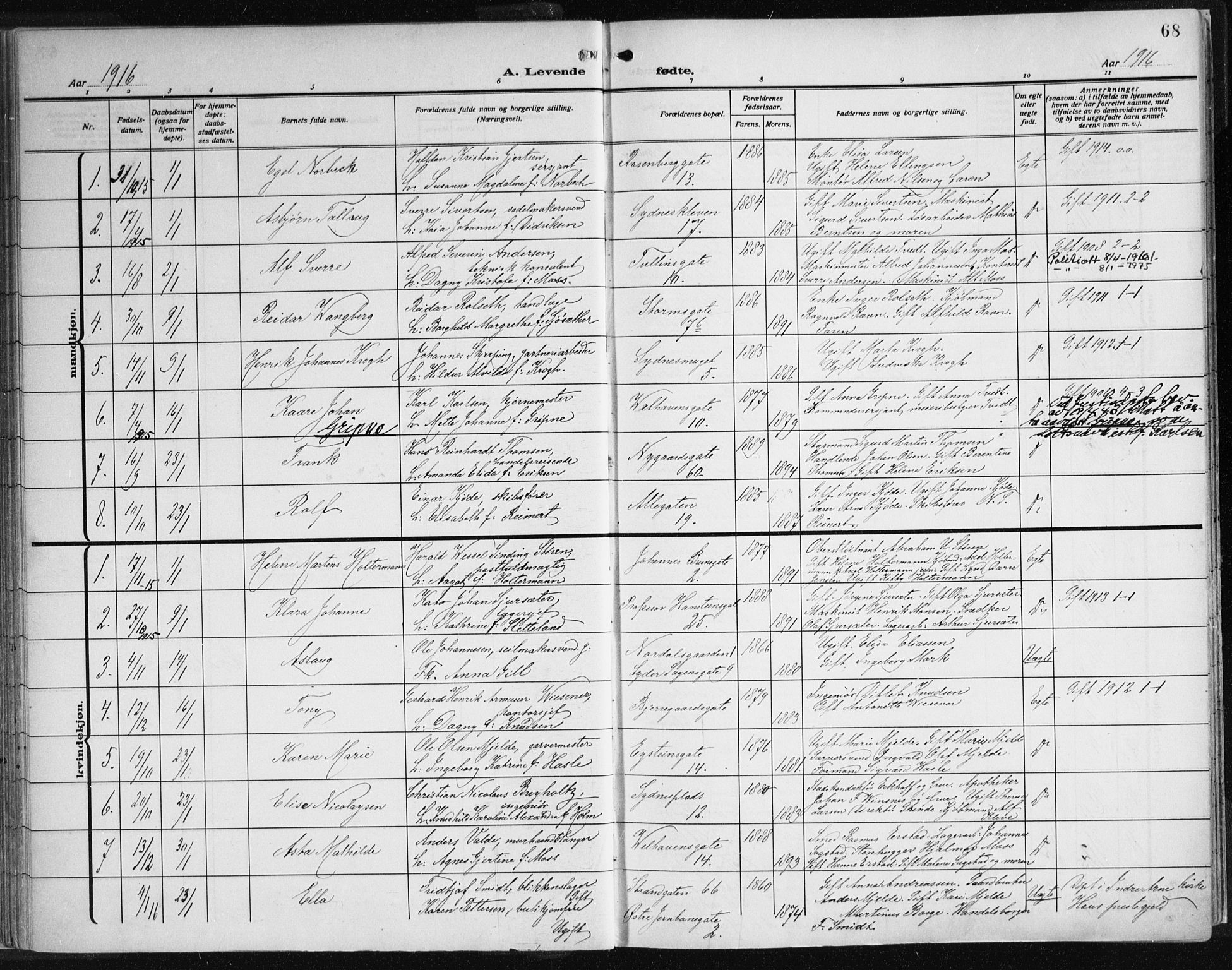 Johanneskirken sokneprestembete, AV/SAB-A-76001/H/Haa: Parish register (official) no. A 3, 1913-1934, p. 68