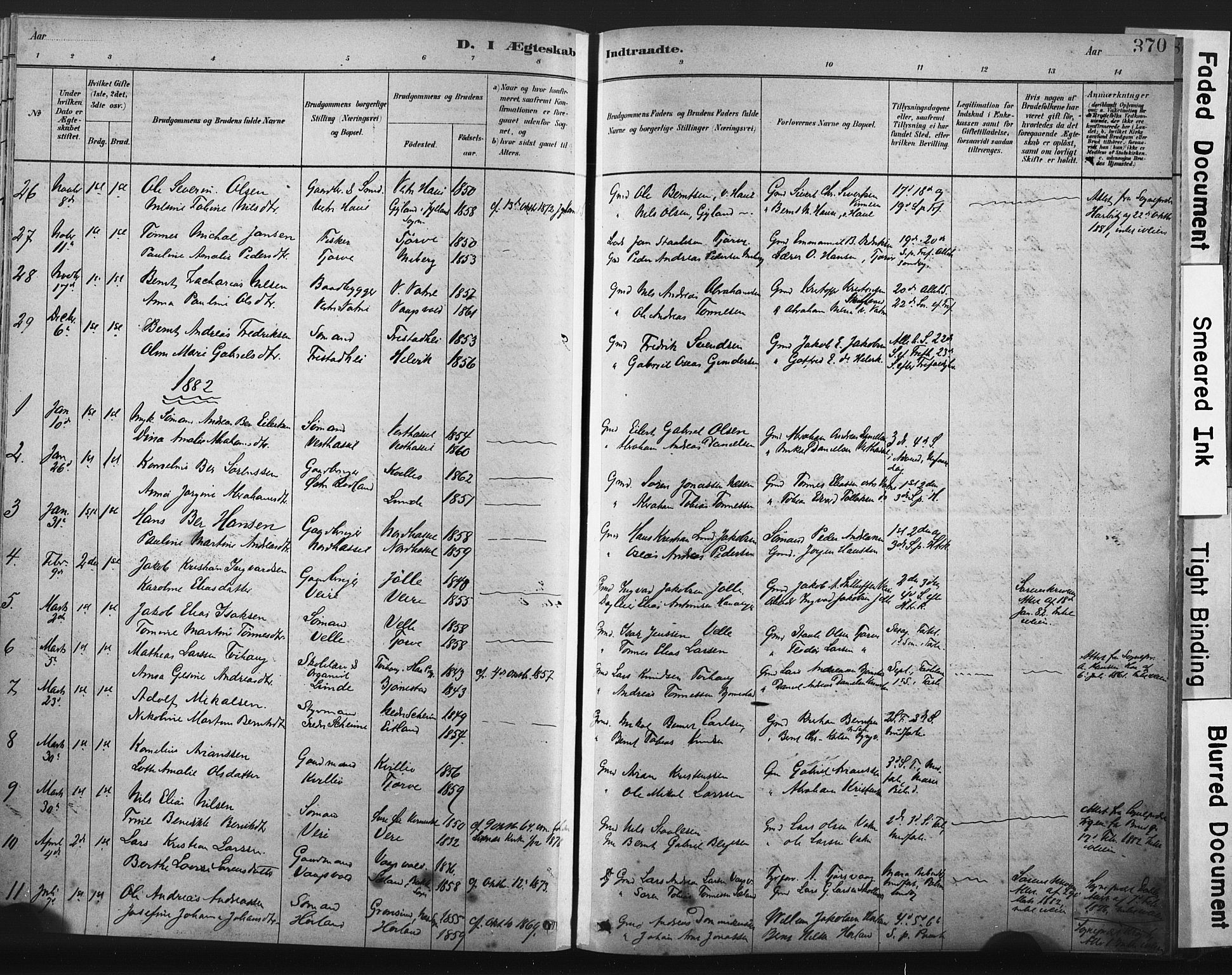 Lista sokneprestkontor, AV/SAK-1111-0027/F/Fa/L0012: Parish register (official) no. A 12, 1879-1903, p. 370