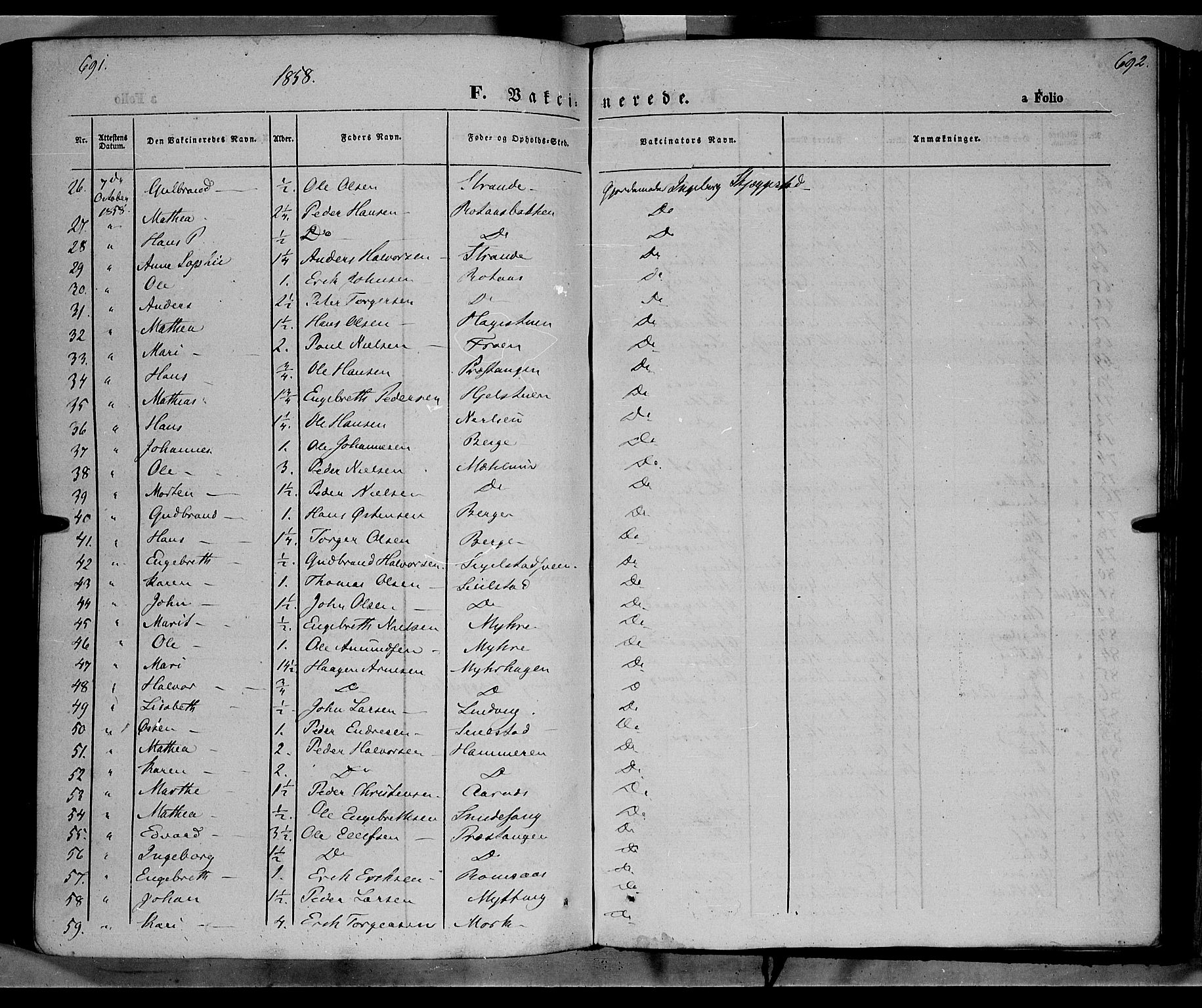 Ringebu prestekontor, SAH/PREST-082/H/Ha/Haa/L0006: Parish register (official) no. 6, 1848-1859, p. 691-692