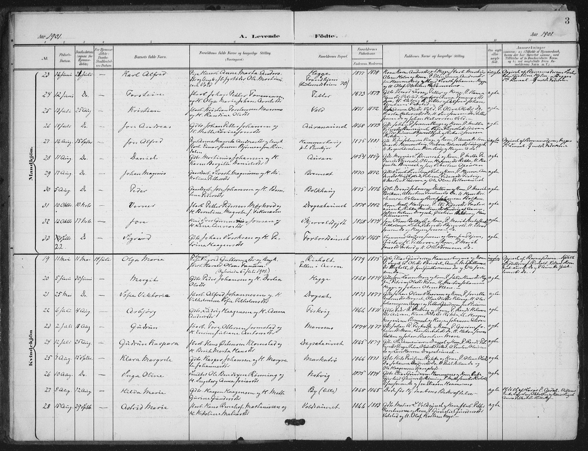 Ministerialprotokoller, klokkerbøker og fødselsregistre - Nord-Trøndelag, SAT/A-1458/712/L0101: Parish register (official) no. 712A02, 1901-1916, p. 3