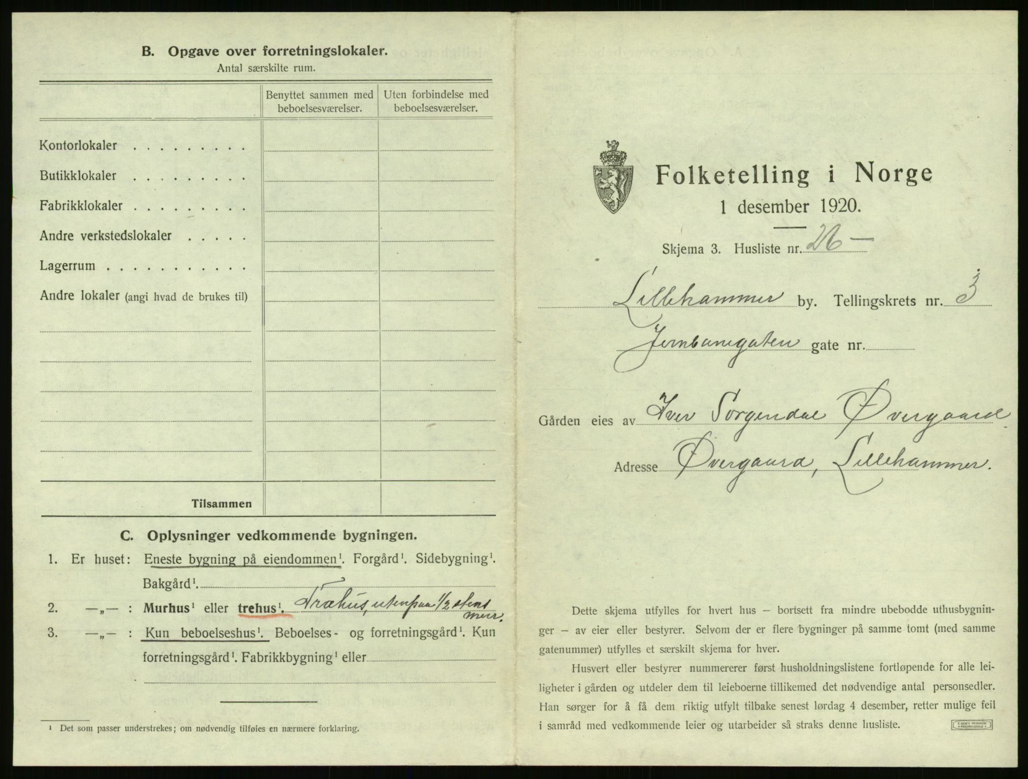 SAH, 1920 census for Lillehammer, 1920, p. 356